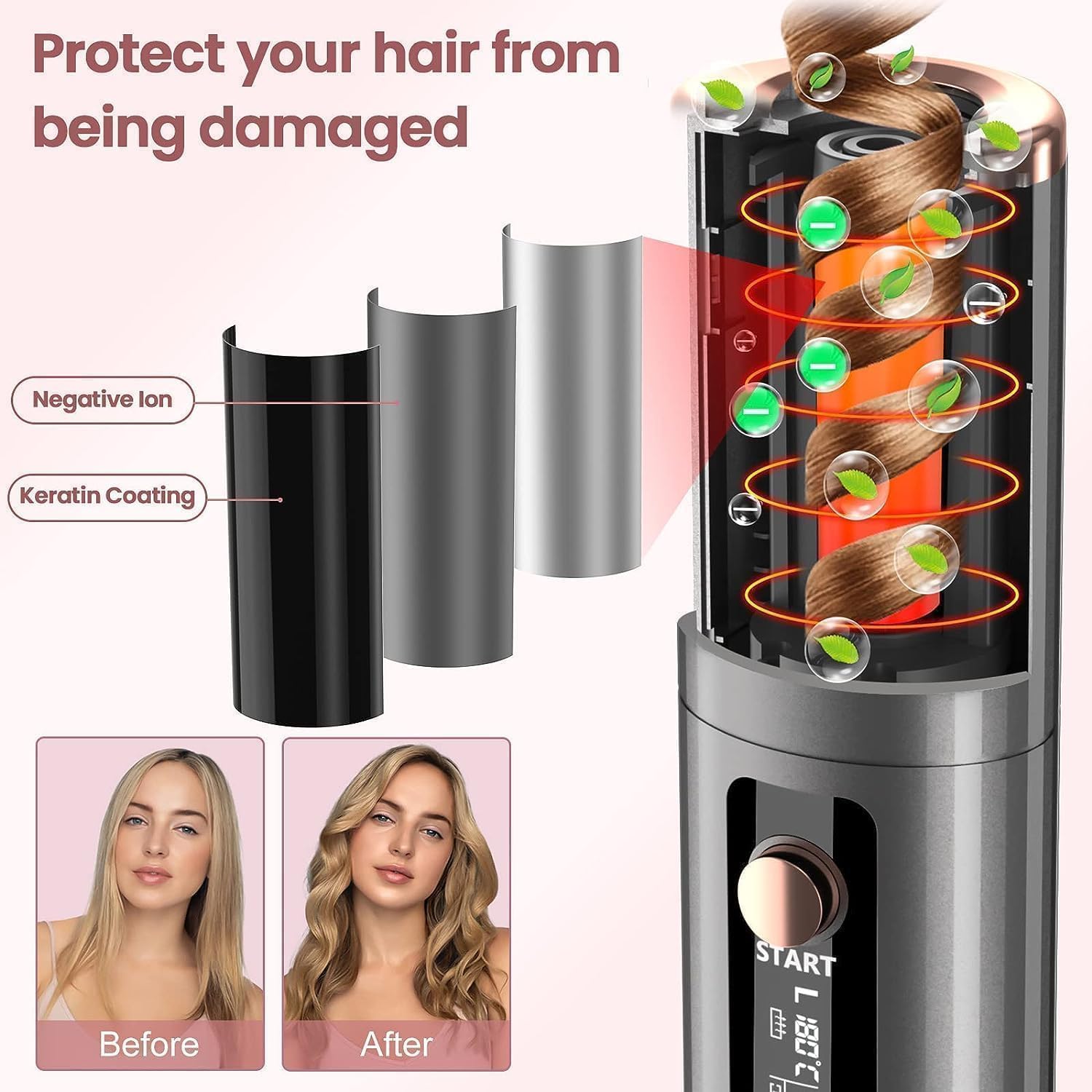 Thumbnail 3 de Automatic Hair Iron: Cordless Hair Curler with 6 Temperature Settings and USB Recharge