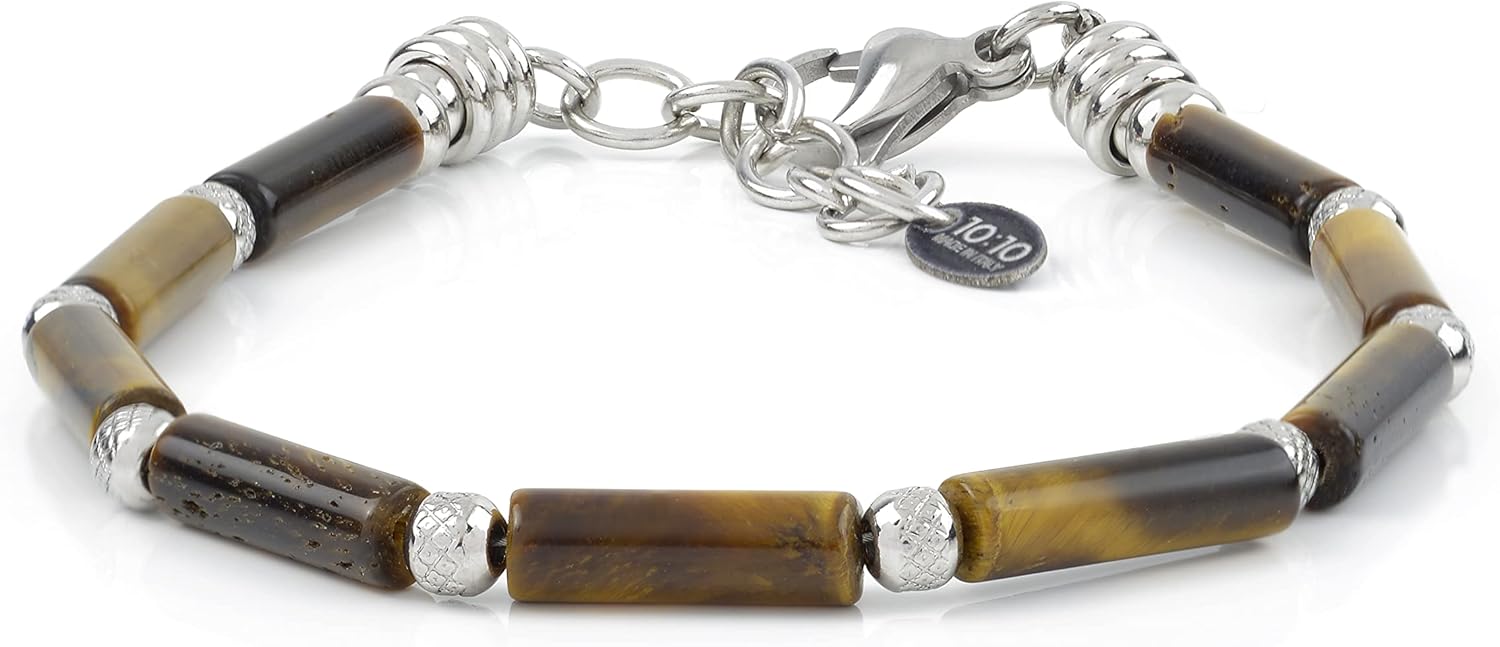 Thumbnail 1 de 10:10 Bracciale uomo-donna in acciaio inox e pietre naturali