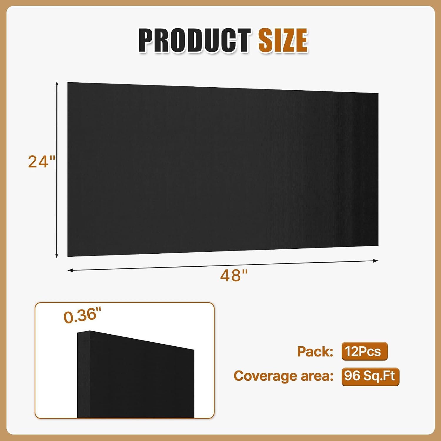 Detalle de BaseNoir Acoustic Ceiling Tiles, 2 x 4 ft Black Polyester Fibre, 12-Pack