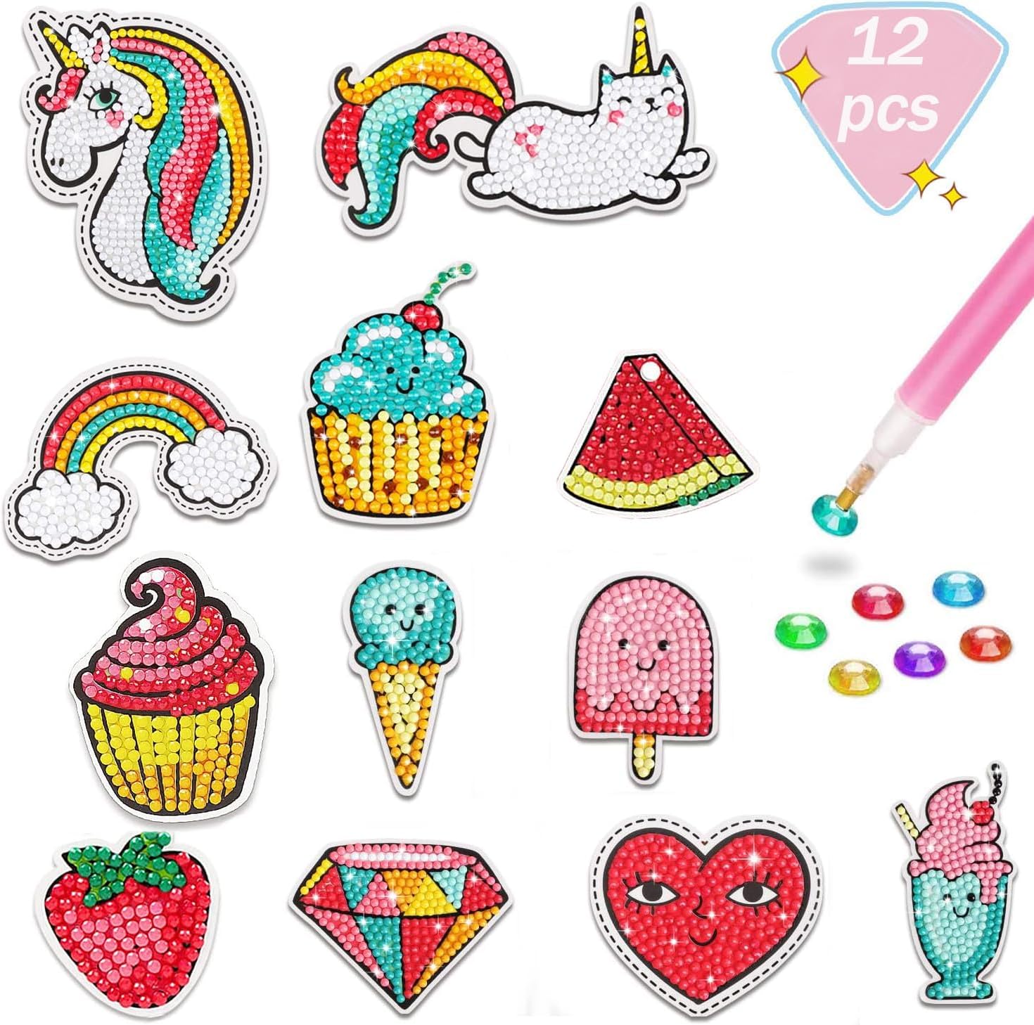 Thumbnail 2 de Afufu 5D Diamond Art Keyring Kits for Kids (Age 6–12) – Creative Diamond Painting Craft Set