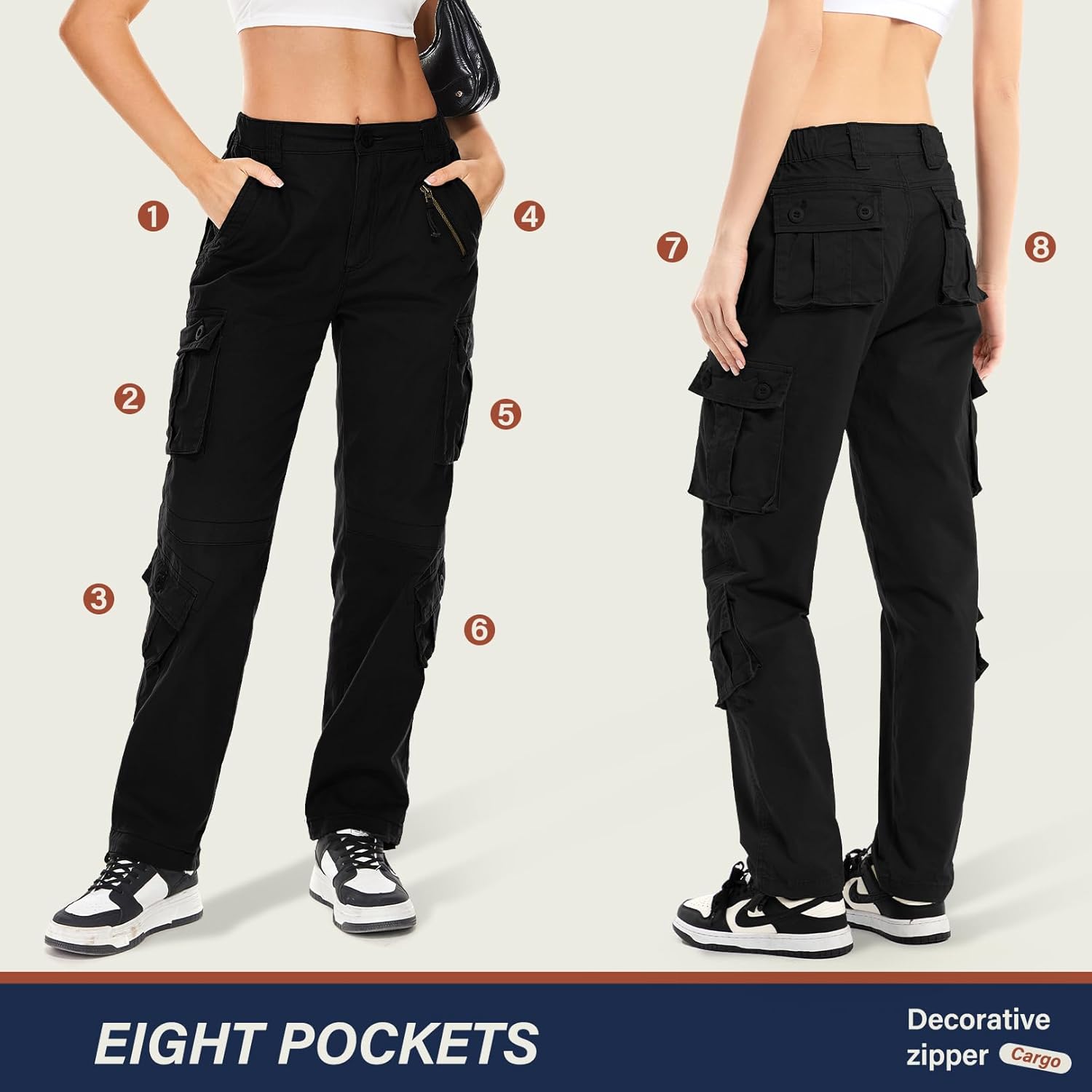 Detalle de Alfiudad Women’s Cargo Pants with Pockets for Hiking, Work & Everyday Wear