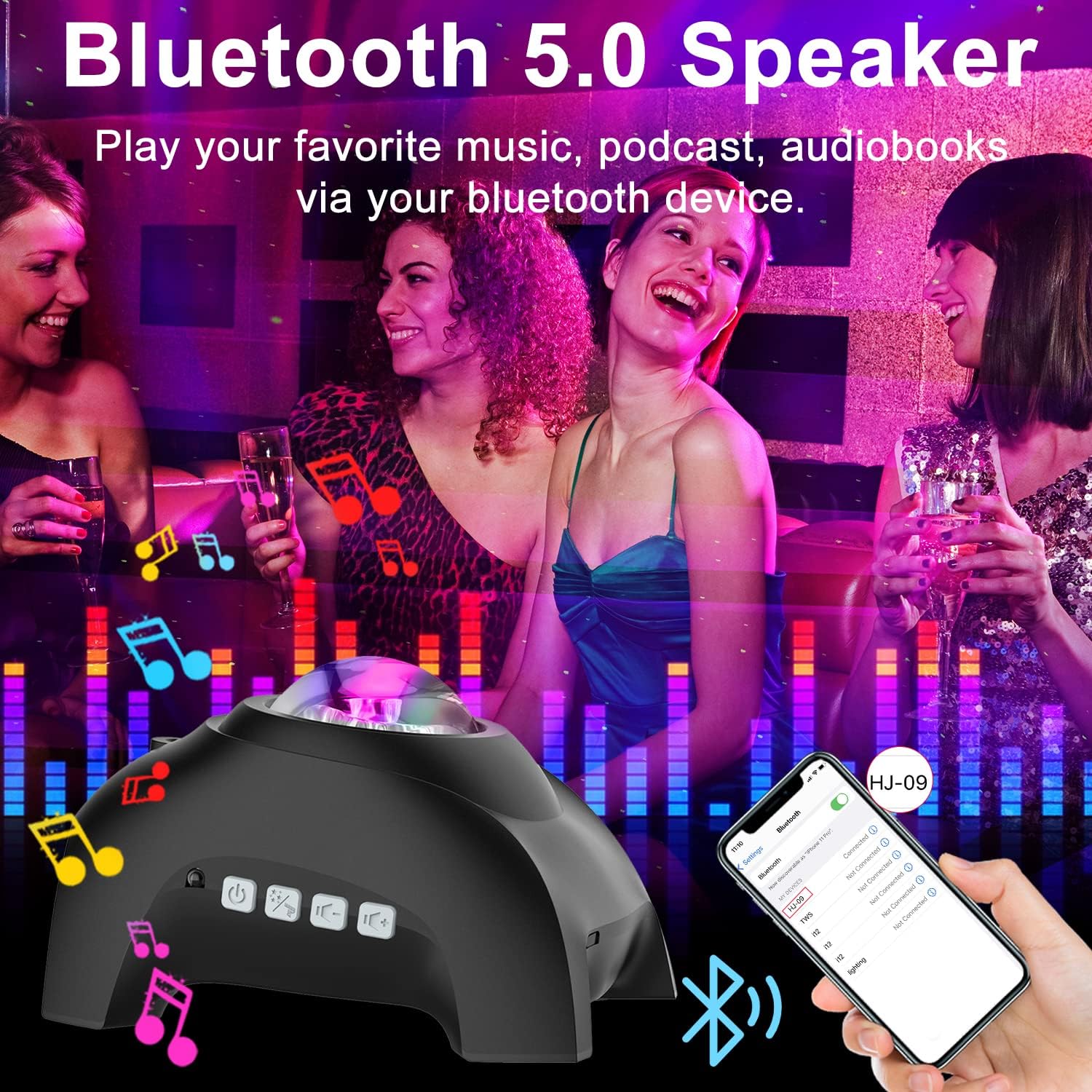 Detalle 1 de CIMELR HJ-XKD09 Galaxy Projector with Bluetooth Speaker, White Noise and Remote
