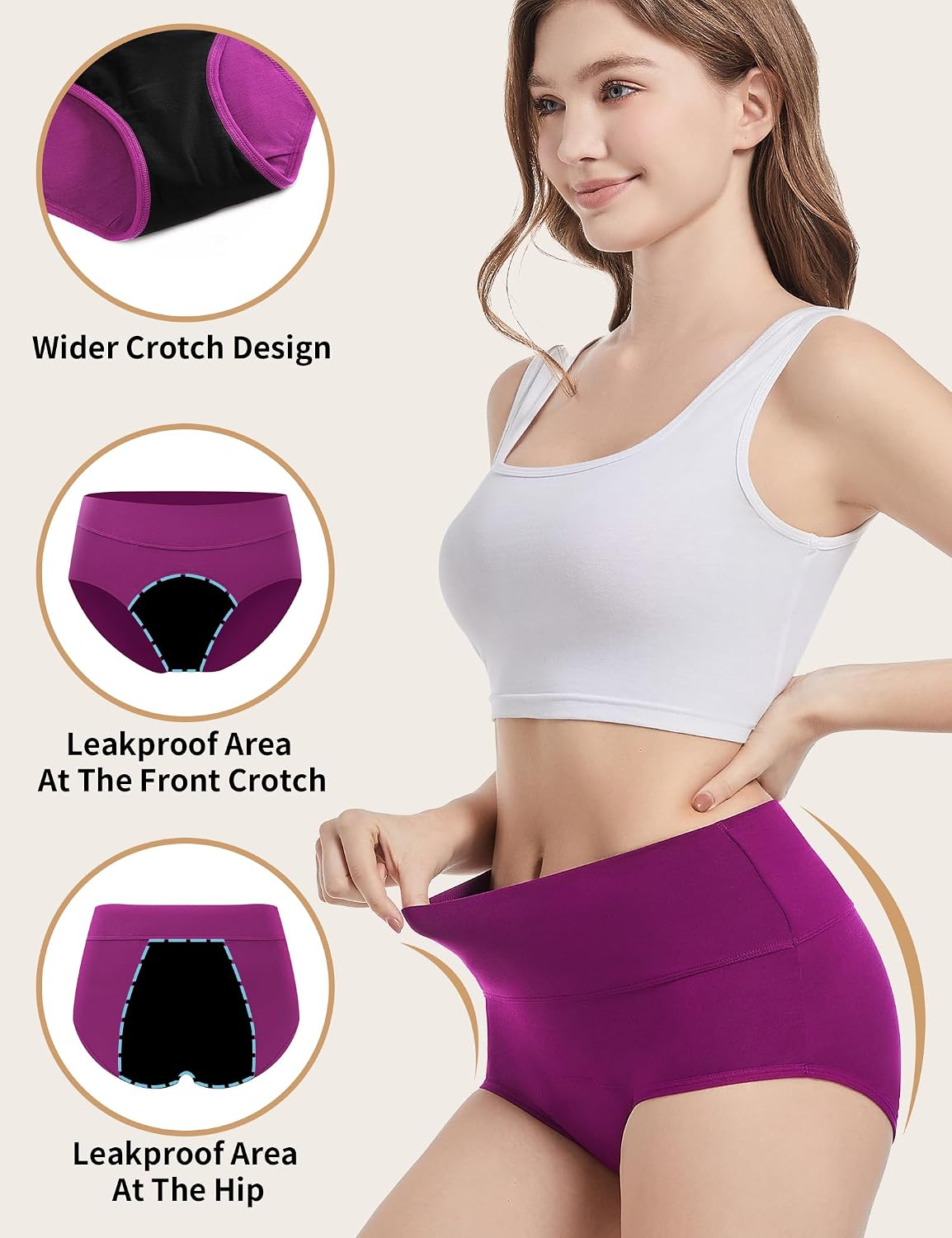 Detalle 2 de ECO PERIOD Heavy Flow Period Underwear for Women — High-Waist, Leakproof Night Protection (Up to 50ml)