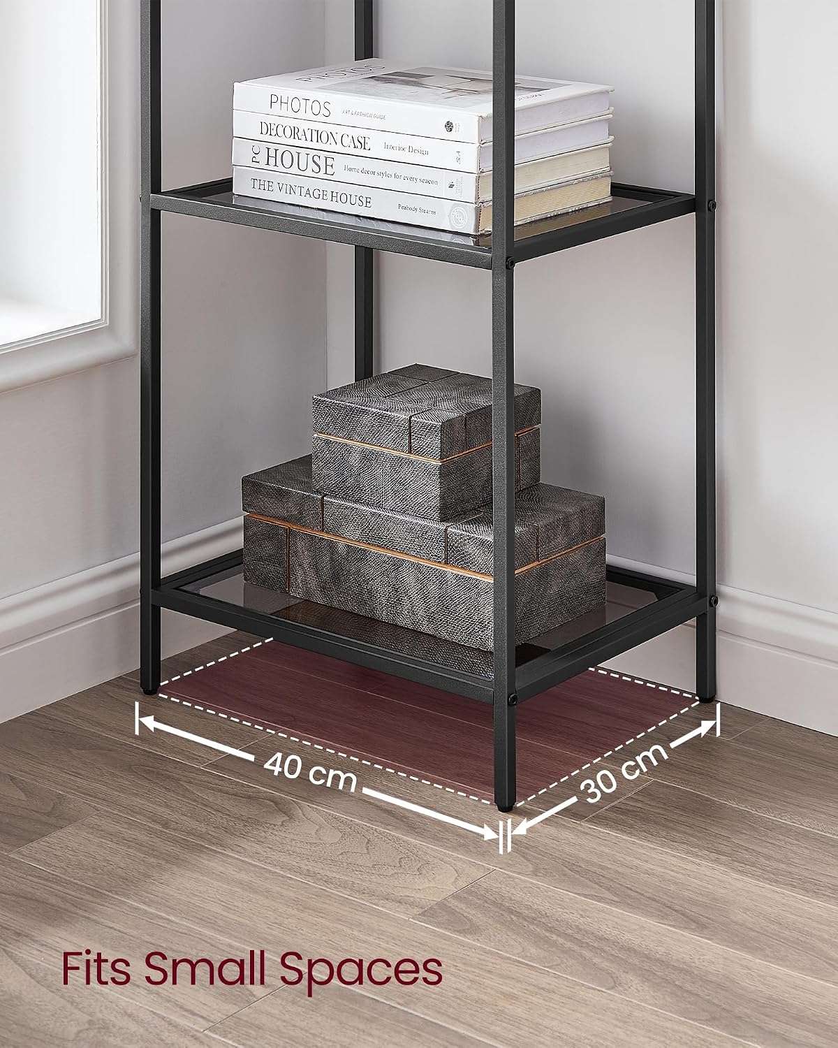 Detalle de VASAGLE LGT500G01 6-Tier Bathroom Shelf with Tempered Glass, Slate Grey