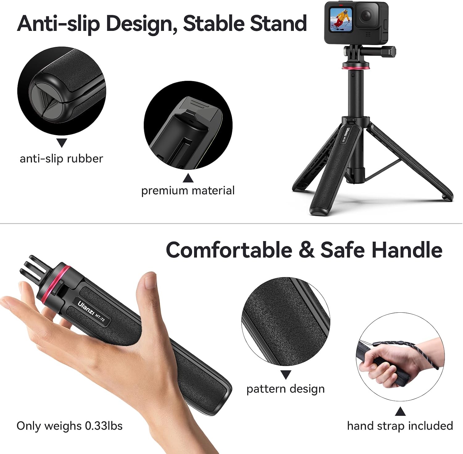 Detalle de ULANZI MT-72 : mini trépied 51 cm pour action cam, trépied de table et selfie stick