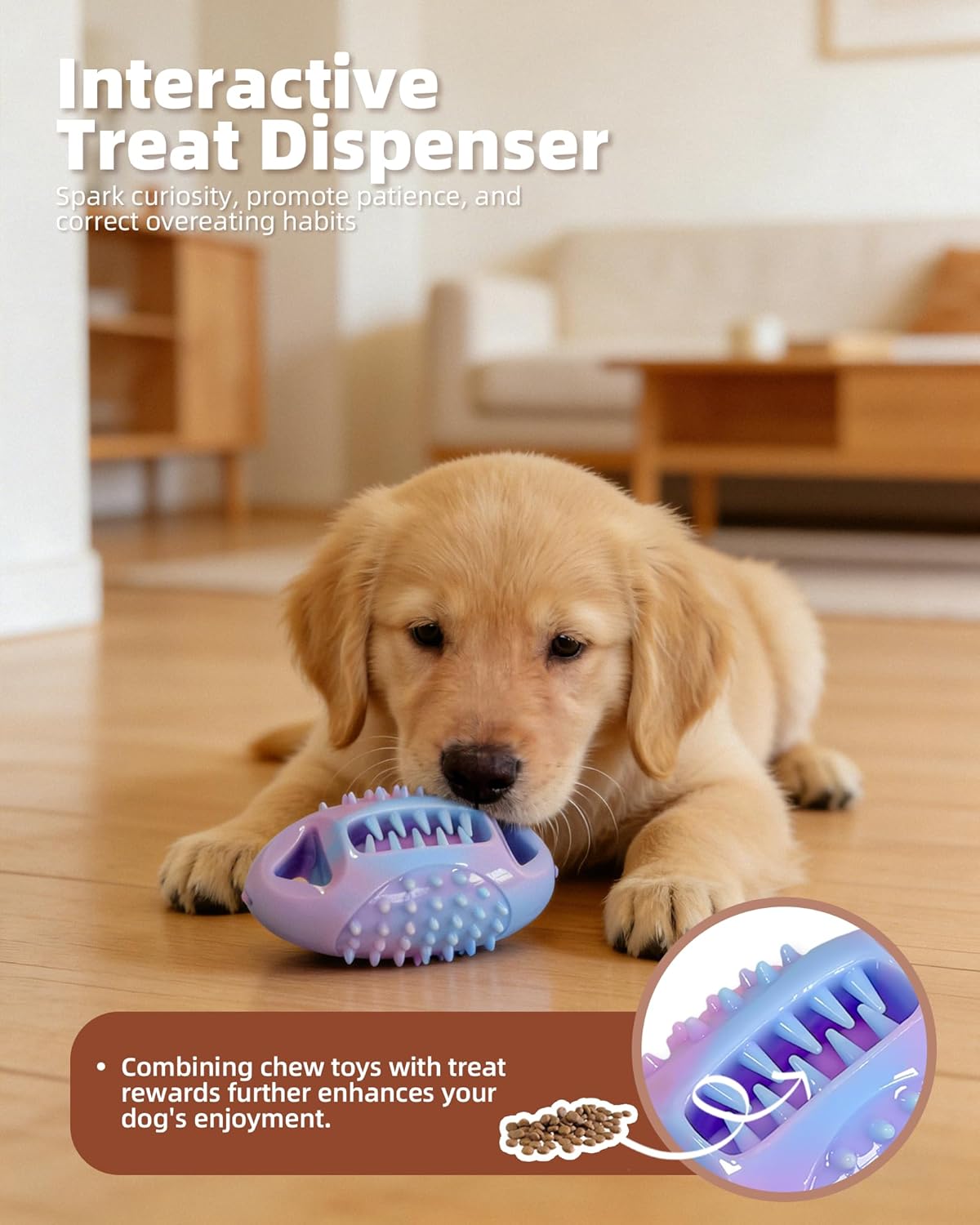 Detalle de ETIALURE Pink Puppy Teething Toys: Oval Rubber Chew & Treat Dispenser for Small Dogs
