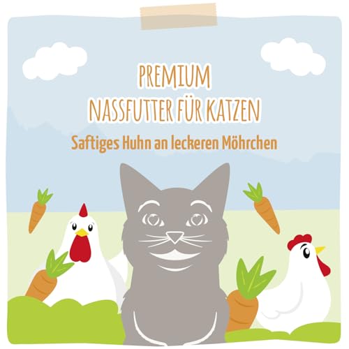 Detalle de MjAMjAM Premium Nassfutter für Katzen – saftiges Huhn mit Möhrchen, 6x200 g, getreidefrei