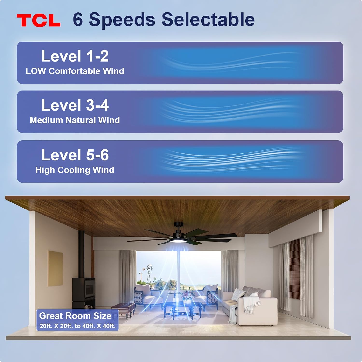 Detalle 2 de TCL 72-Inch Ceiling Fan with Light and Remote — 8 Blades, Quiet DC Motor, Dimmable LED