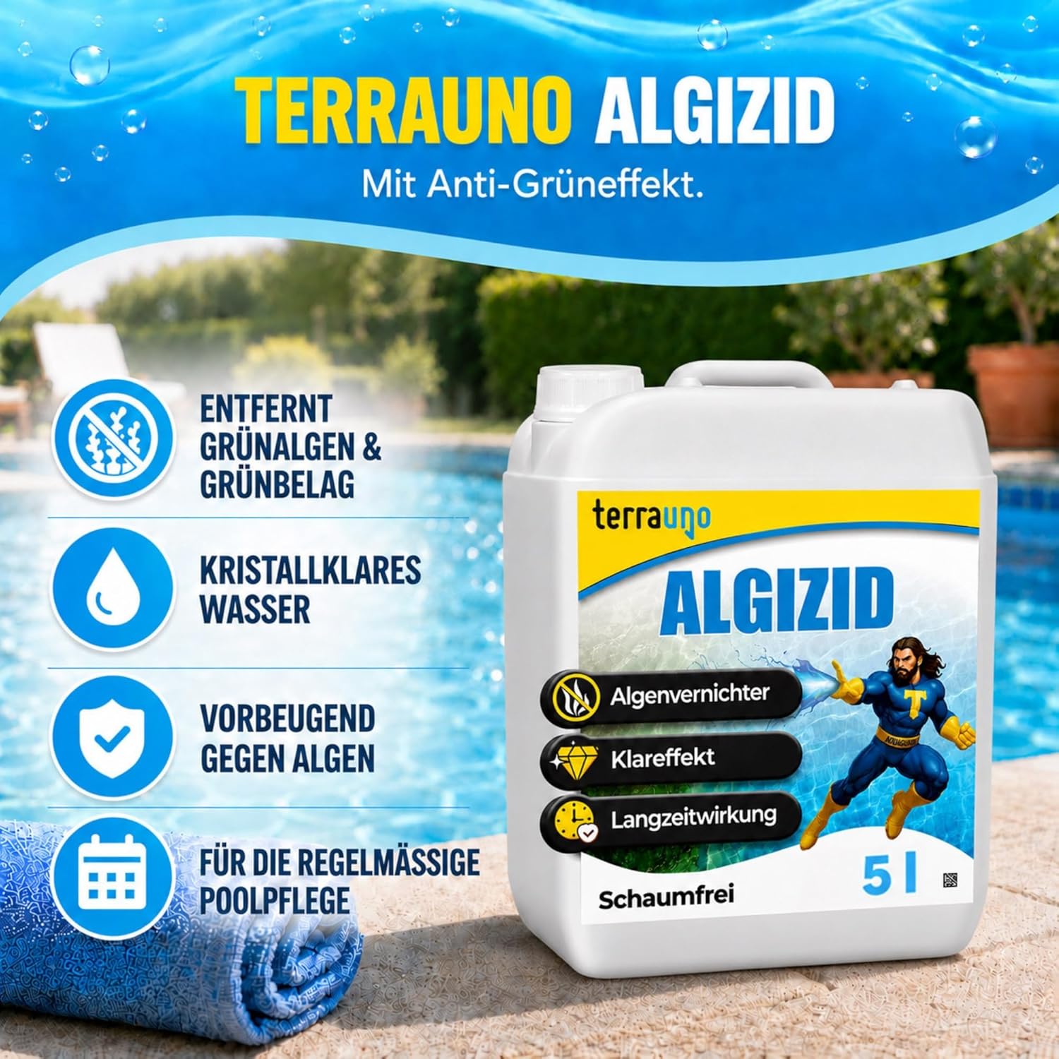 Thumbnail 1 de TerraUno Algizid für Pool – Algenvernichter mit Klareffekt, 5 L
