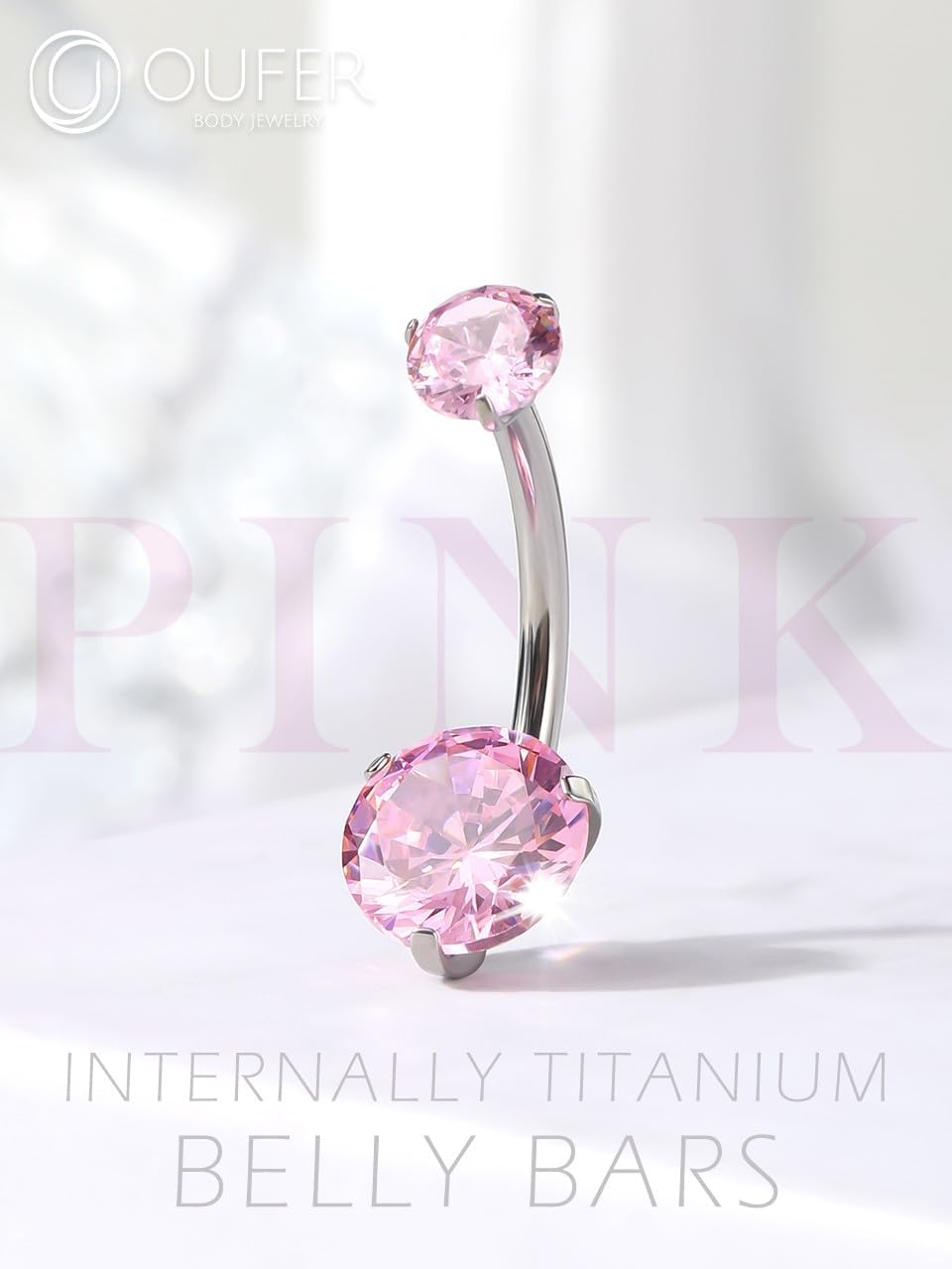 Thumbnail 6 de OUFER Body Piercing en titane pour nombril : barre interne 14G extra longue avec double CZ (longueurs 10 à 16 mm)