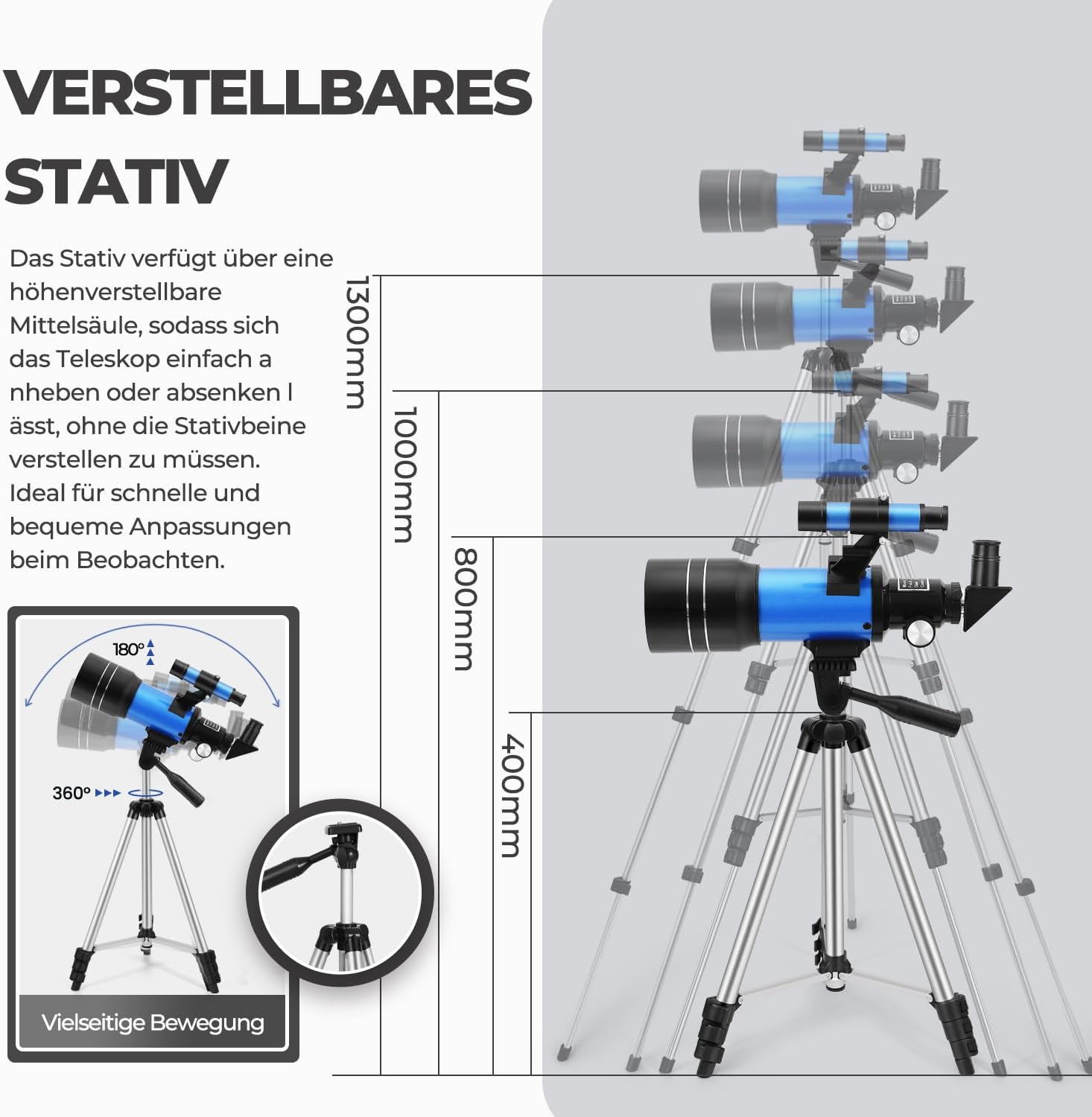 Thumbnail 2 de ESAKO Teleskop für Kinder & Einsteiger (70 mm) – tragbares Linsenteleskop mit ausziehbarem Stativ, Telefonhalterung und Mondfilter