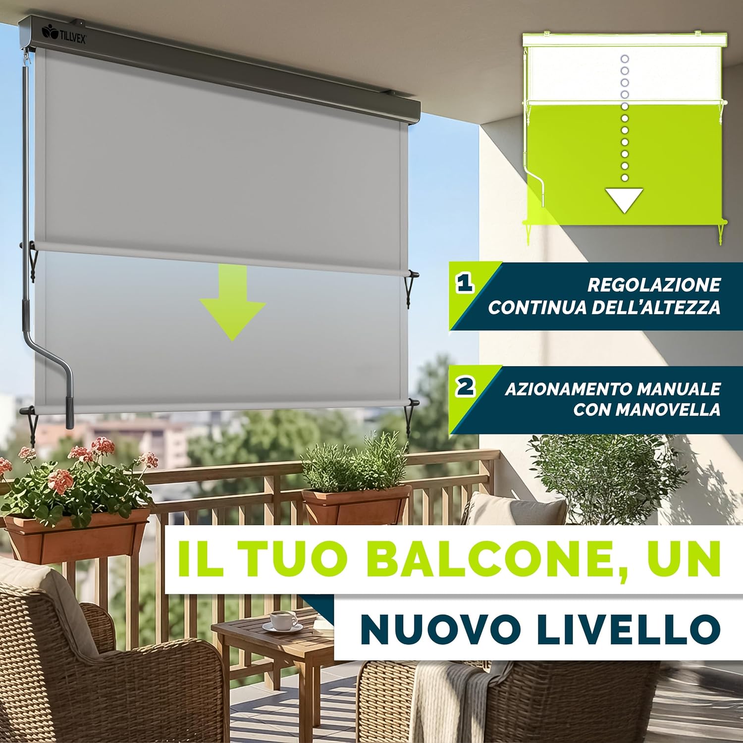 Thumbnail 1 de tillvex Tenda da sole verticale 160 x 250 cm: protezione solare versatile per balcone, terrazza e giardino