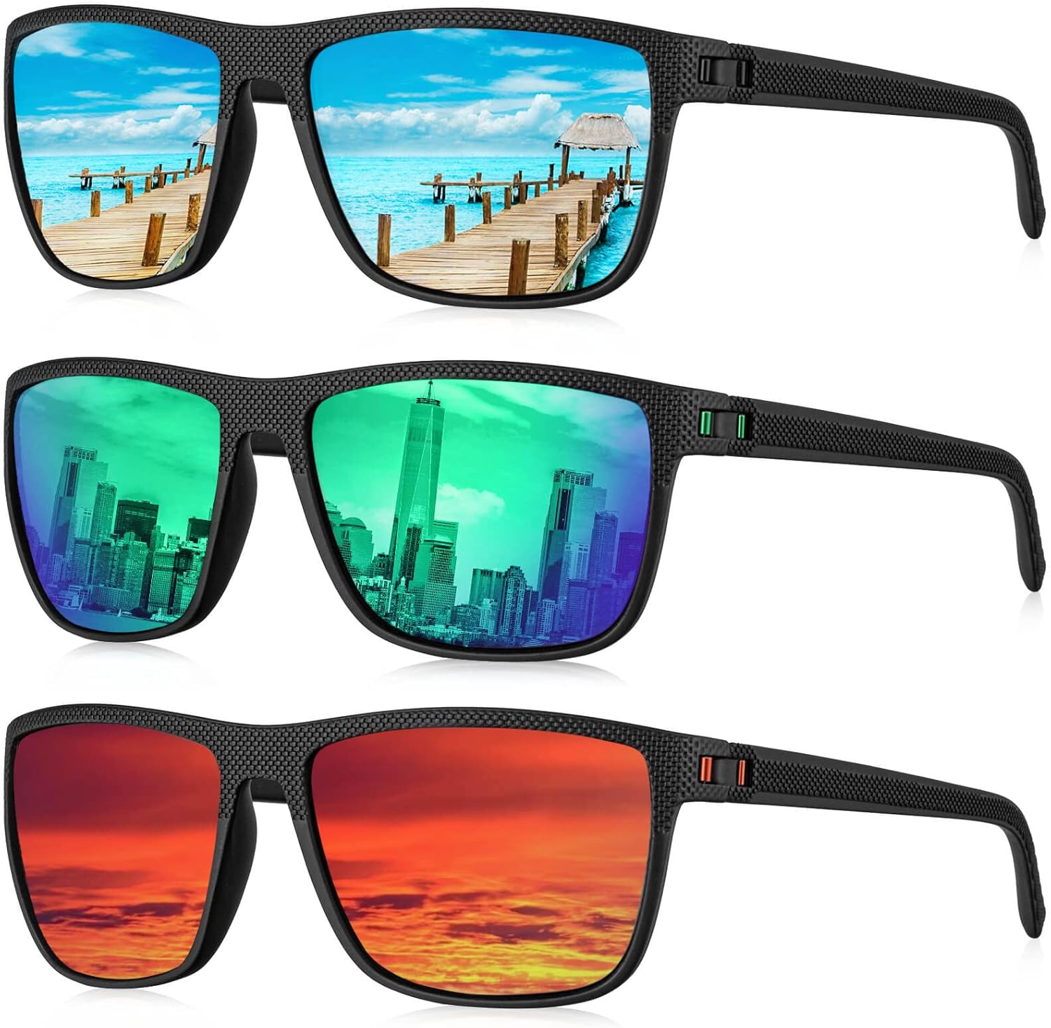 Detalle de HENGOSEN Sonnenbrille Herren Polarisiert – UV400, quadratischer Rahmen, 3er-Pack