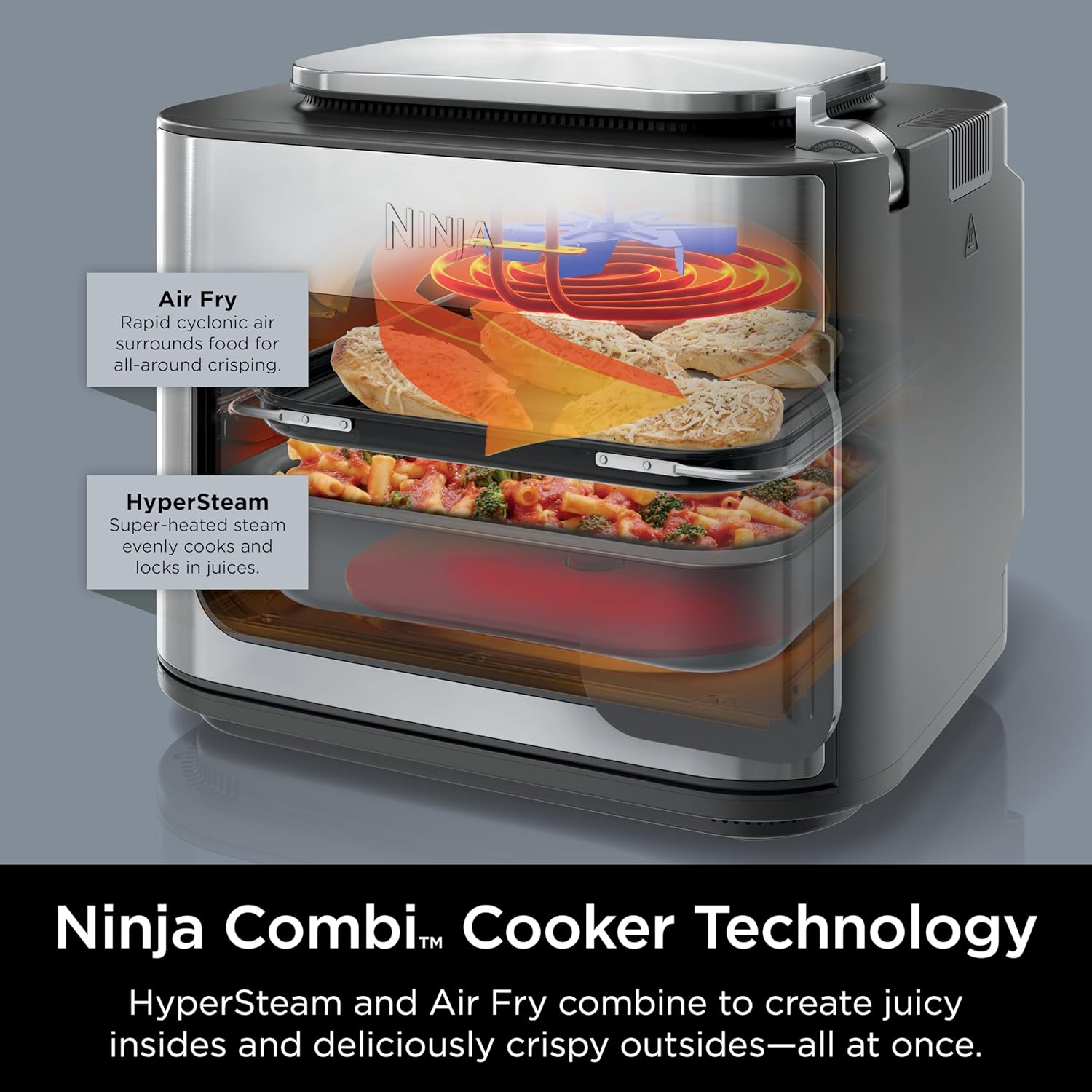 Detalle de Ninja Combi All-in-One Multicooker, Oven, & Air Fryer (SFP701): 14-in-1 Powerhouse for Complete Meals in 15 Minutes