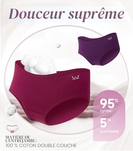 Thumbnail 5 de Culotte Femme TANSTC Coton Taille Moyenne – 95% Coton Peigné Doux (6 pièces, Multi-coloris)