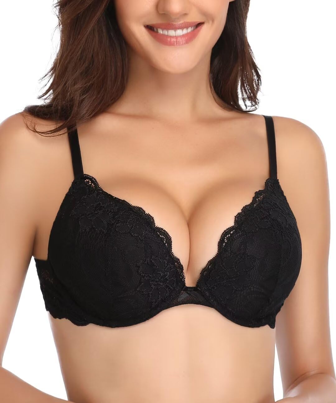 Deyllo Women’s Push Up Lace Bra Comfort Padded Underwire Bra Lift Up Add One Cup