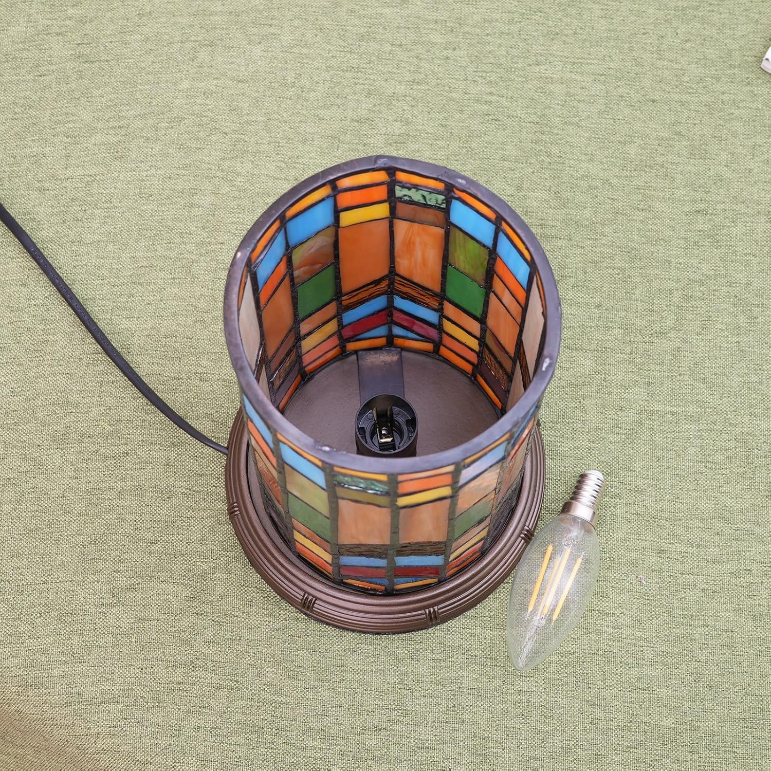 Thumbnail 5 de Blivuself Tiffany Style Stained Glass Cylinder Desk Lamp