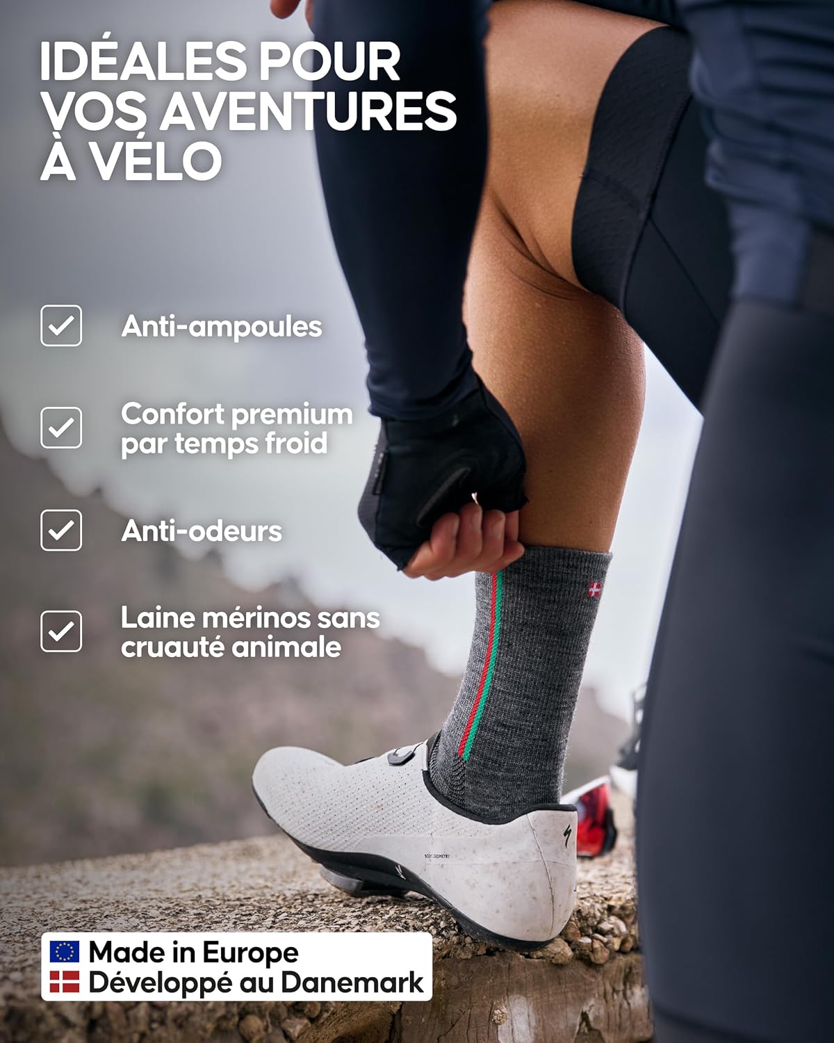 Detalle de DANISH ENDURANCE Chaussettes de cyclisme en laine mérinos thermiques (lot de 2)