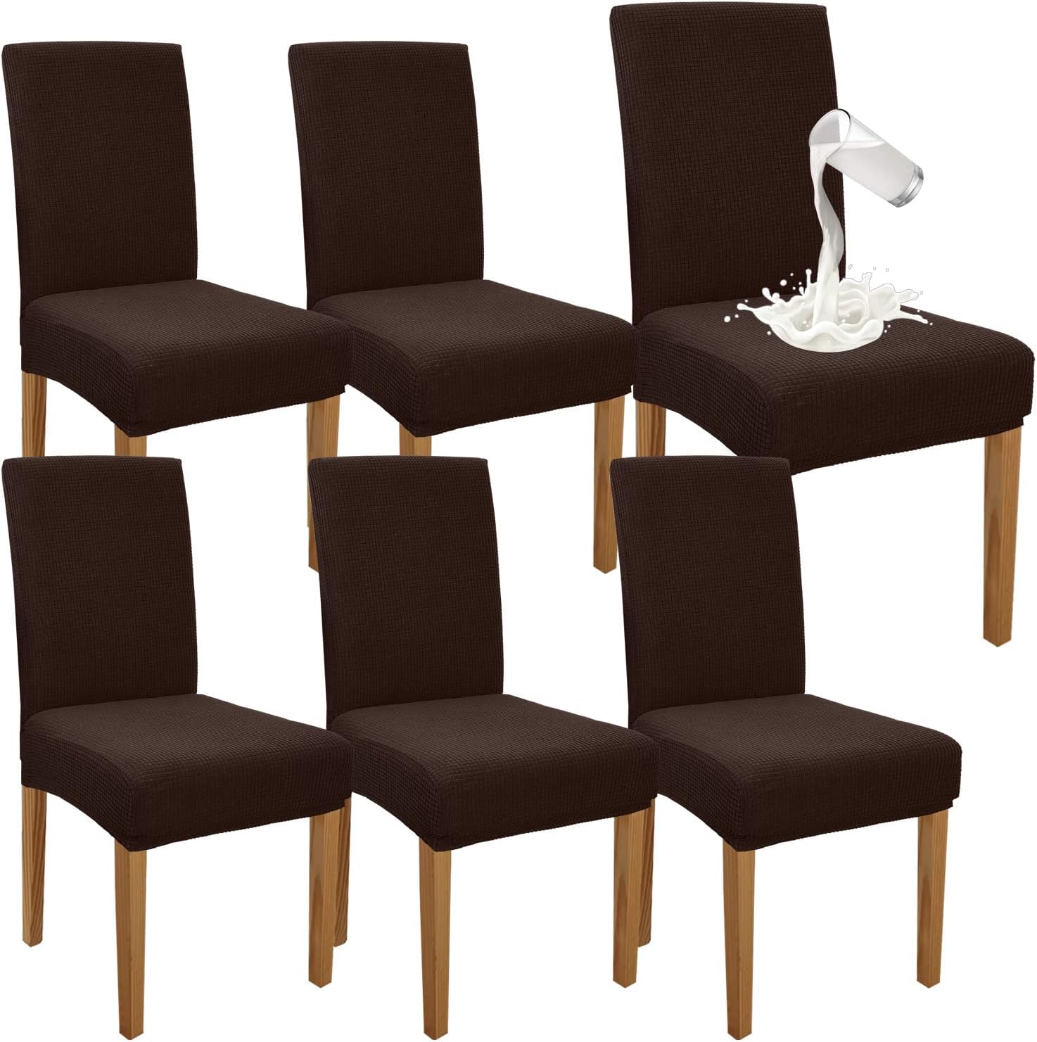 Detalle de Granbest Premium eetkamerstoelhoezen, set van 6, chocolade, elastisch