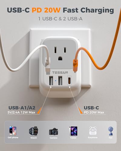 Thumbnail 3 de TESSAN 2 Pack European Travel Plug Adapter: 7-in-1 EU Power Converter