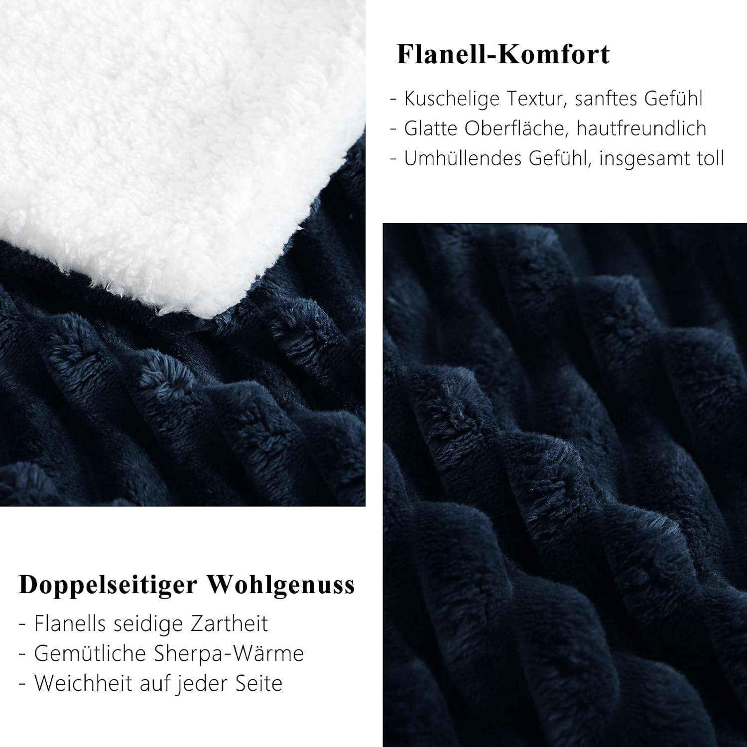 Detalle 1 de RUIKASI Sherpa koc 130 × 150 cm, niebieski, dwustronny i prążkowany
