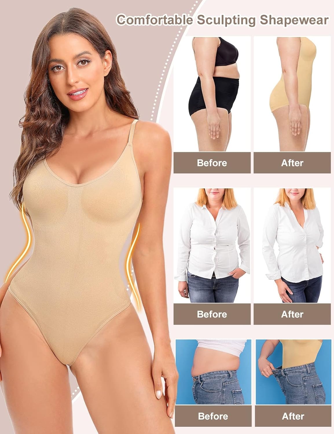 Detalle de Niwicee Body Contenitivo Modellante Donna con spalline regolabili e ganci nel cavallo