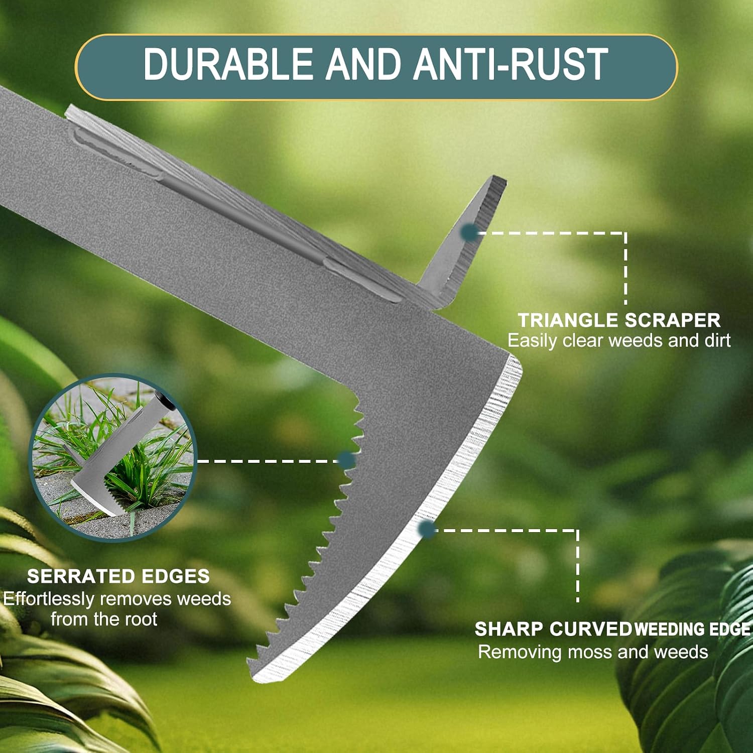 Detalle de BARAYSTUS Estirpatore Erbacce Manuale: Raschietto per Fughe con Impugnatura da 33 cm, Bordo Seghettato in Acciaio Inox