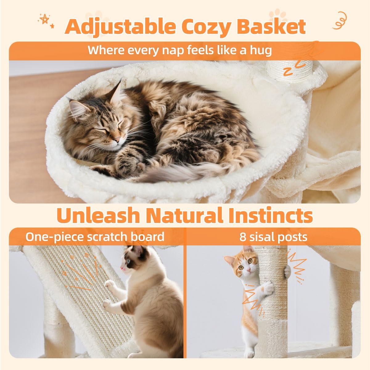 Thumbnail 5 de Taoqimiao Cat Tree, 180cm Cat Tower for Indoor Cats – MS026LM Beige