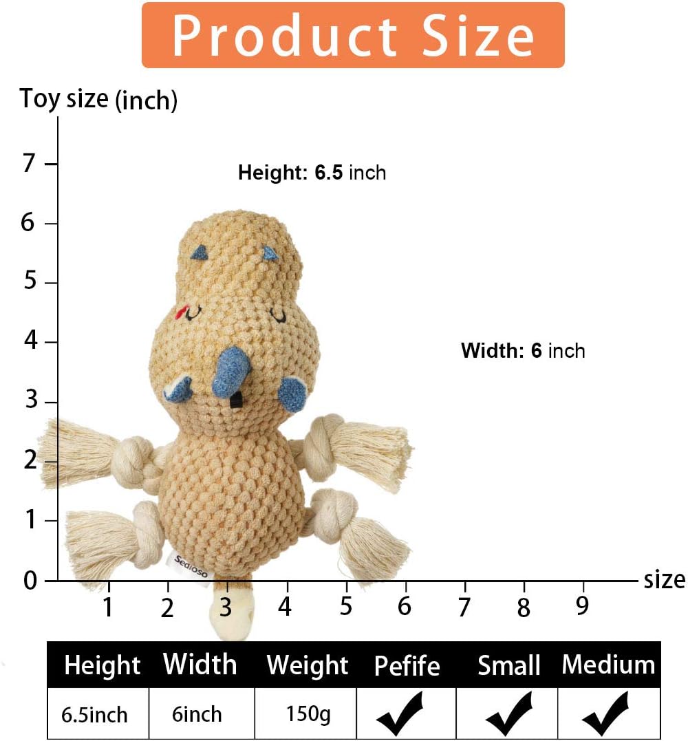 Detalle 2 de Sedioso S-2024 Large Plush Dog Toy, Brown Hippo with Squeaker