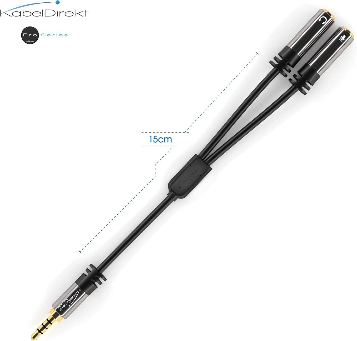 Detalle de KabelDirekt PRO Series AUX Audio Headset Y Adapter Cable (3.5mm Male to 2 x 3.5mm Female)