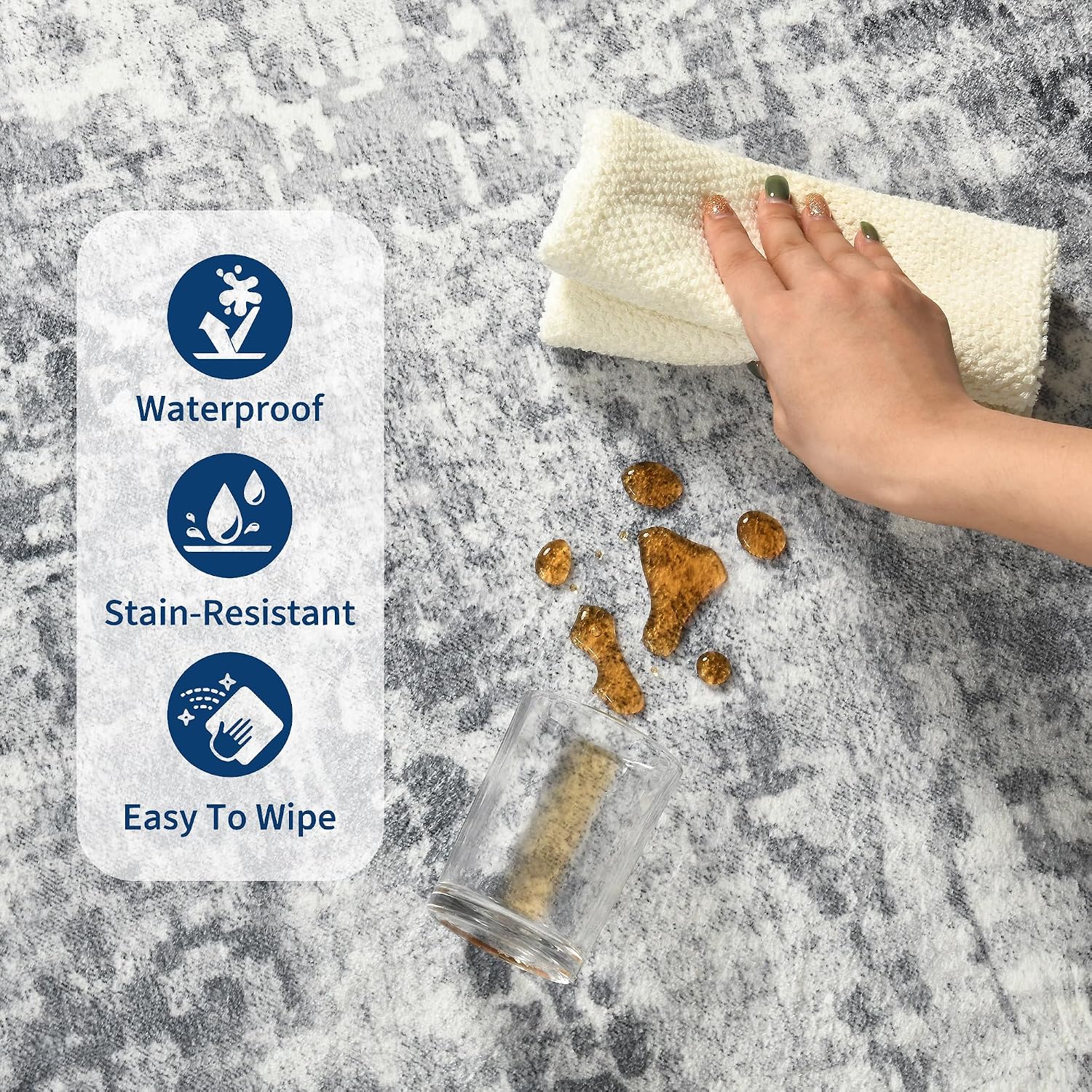 Thumbnail 6 de Ompaa Living Room Rug 7x10 Gray — Machine-Washable Abstract Faux Wool Area Rug