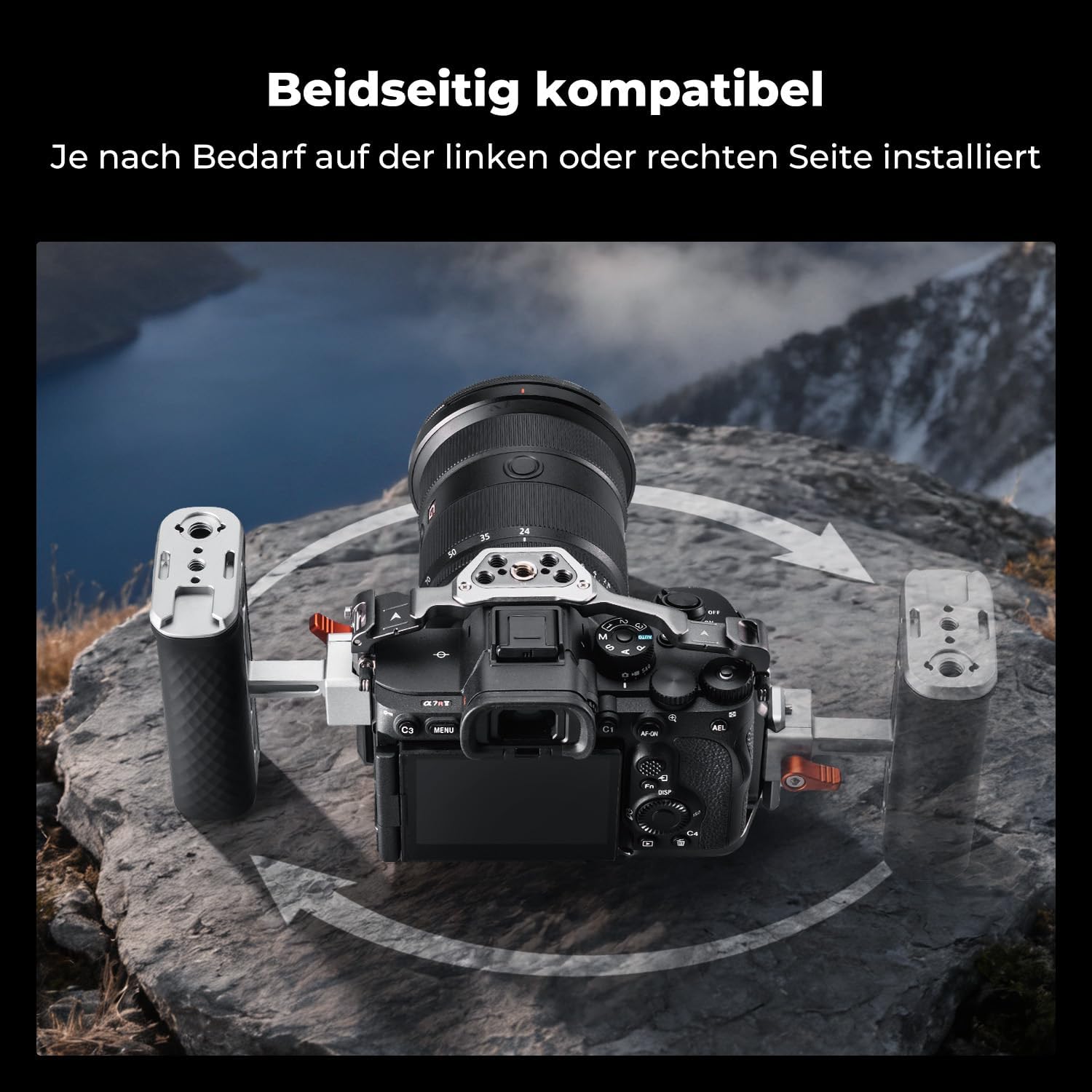 Detalle de K&F CONCEPT Seitengriff für Kamerakäfige – beidseitig nutzbar, 40 mm höhenverstellbar, 3/8" Locating Schraube, NATO-Schnellverschluss