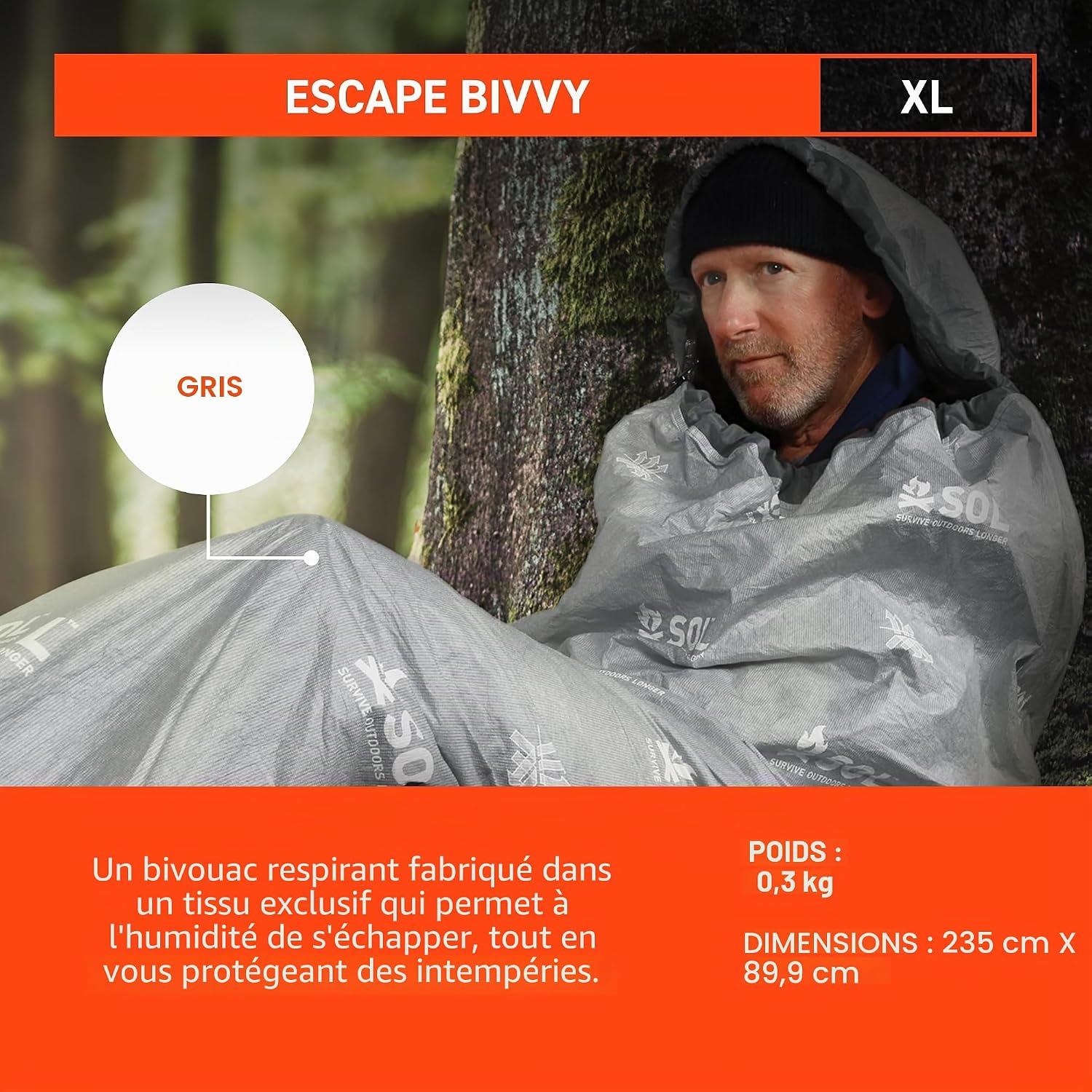 Detalle de Sol Escape Bivouac XL avec Capuche Orange