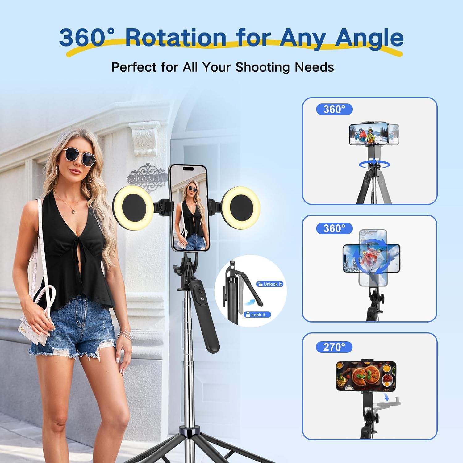 Thumbnail 4 de HUGSEE 180CM Vlogging Kit with Metal Tripod, Dual Lights and Wireless Mics