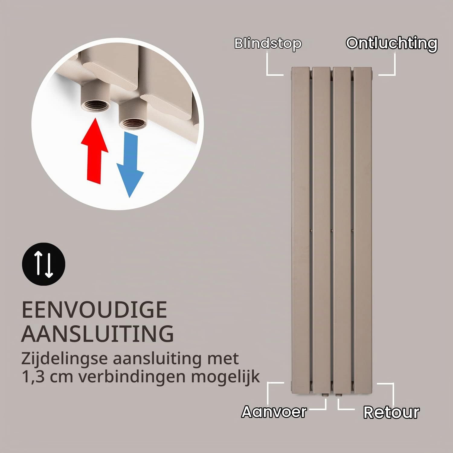 Thumbnail 6 de blumfeldt HTR5-Ont120x30-sand verticale warmwaterradiator 380 W, zandkleur