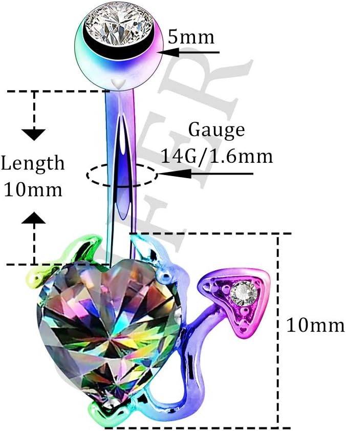 Detalle 2 de OUFER 14G Piercing Nombril Cœur Zircone