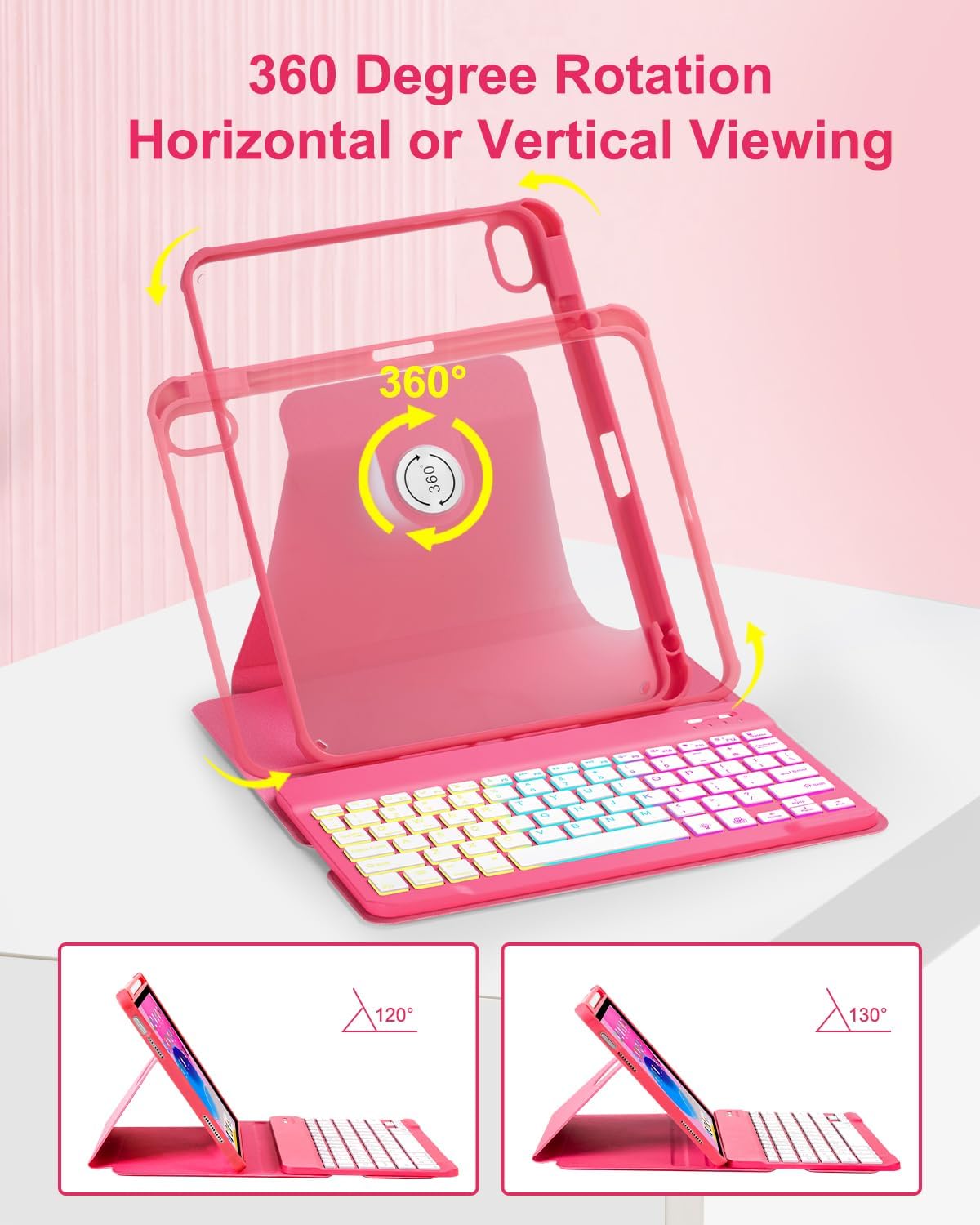 Detalle de EAMPANG iPad keyboard case with rainbow backlit detachable keypad for 11th/10th gen A3354/A3355/A3356 and A2696/A2757/A2777/A3162