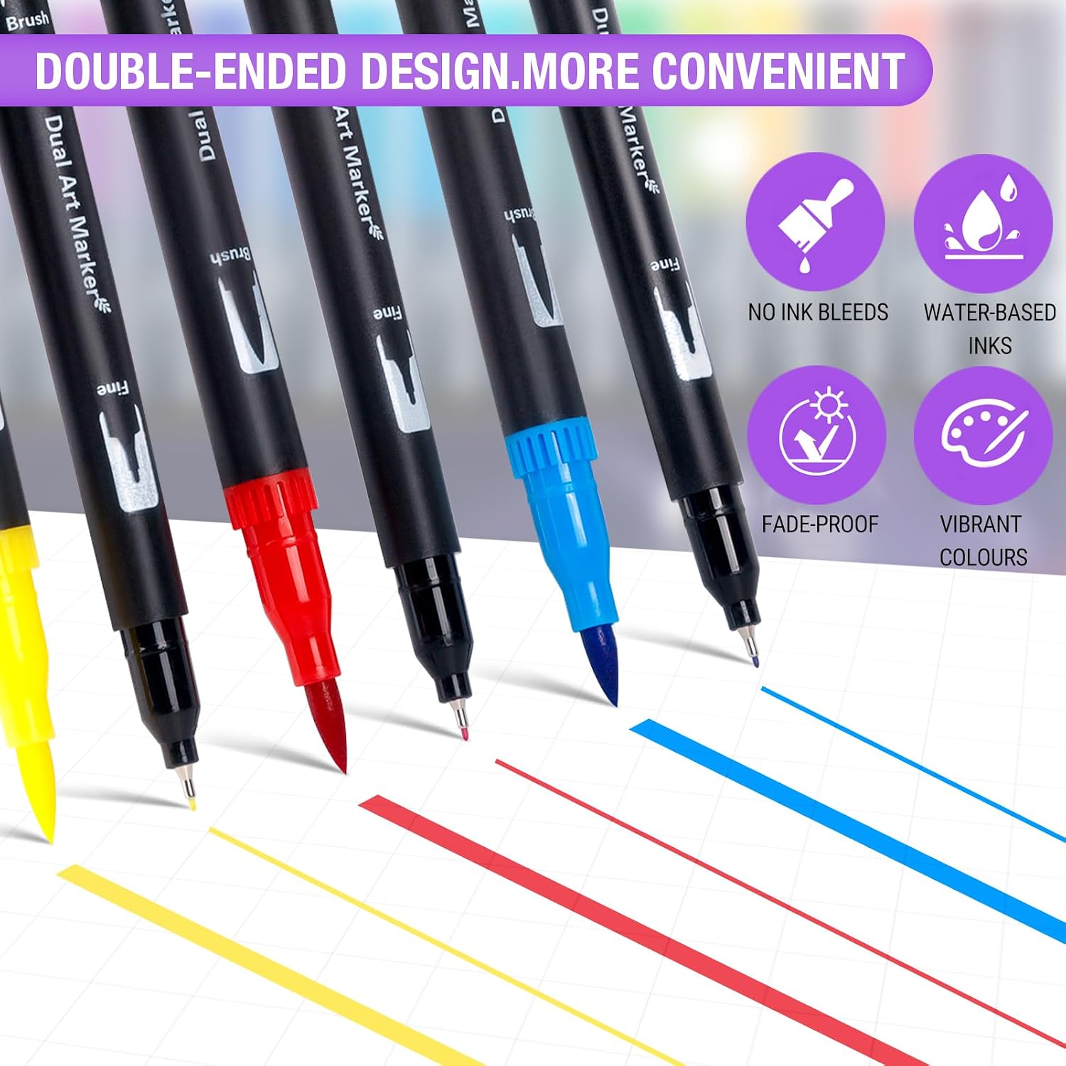 Thumbnail 2 de Dual Tip Brush Pens 24 Colour Set