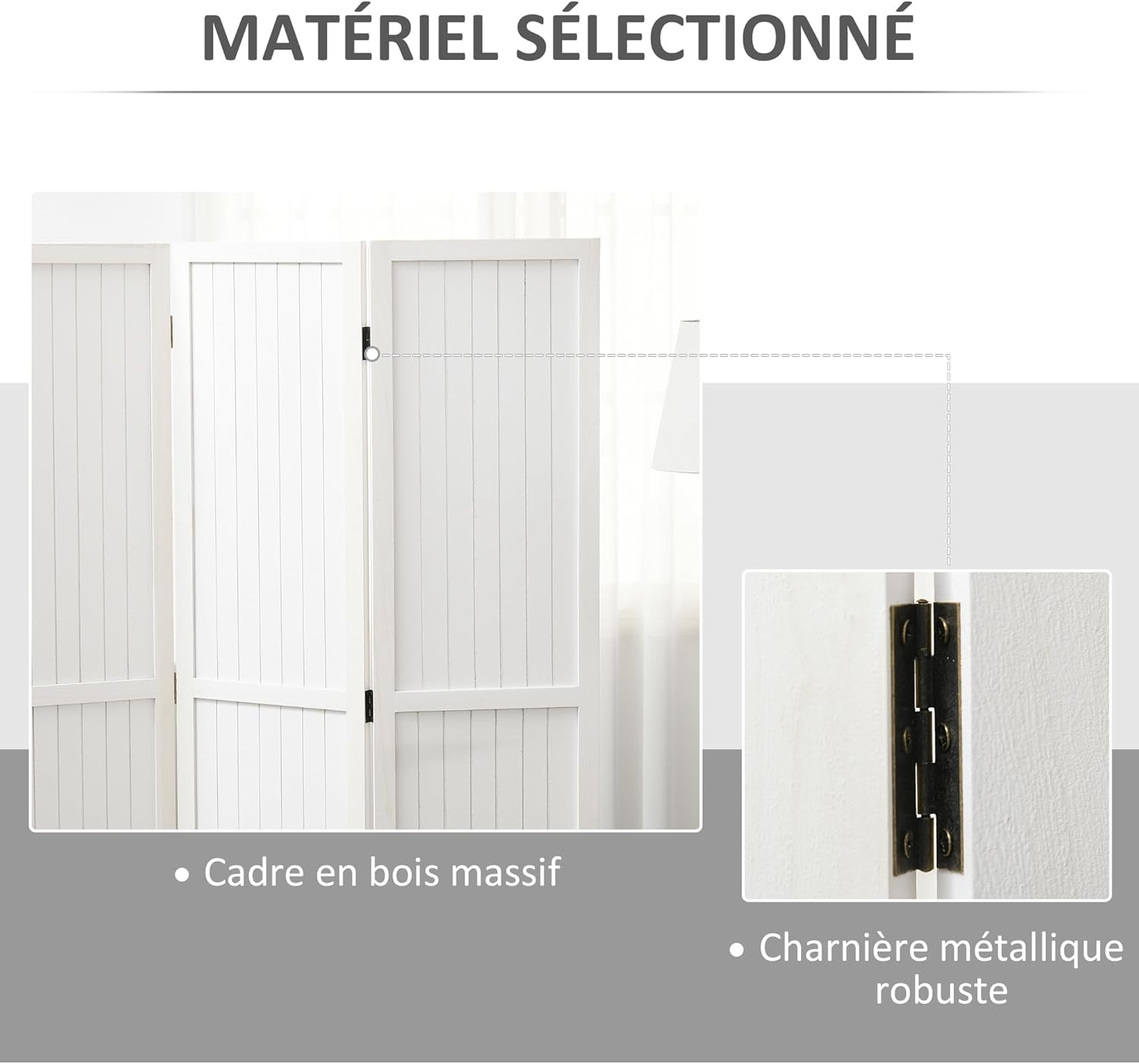 Thumbnail 3 de HOMCOM paravent en bois 3 panneaux pliable 120 x 170 cm blanc