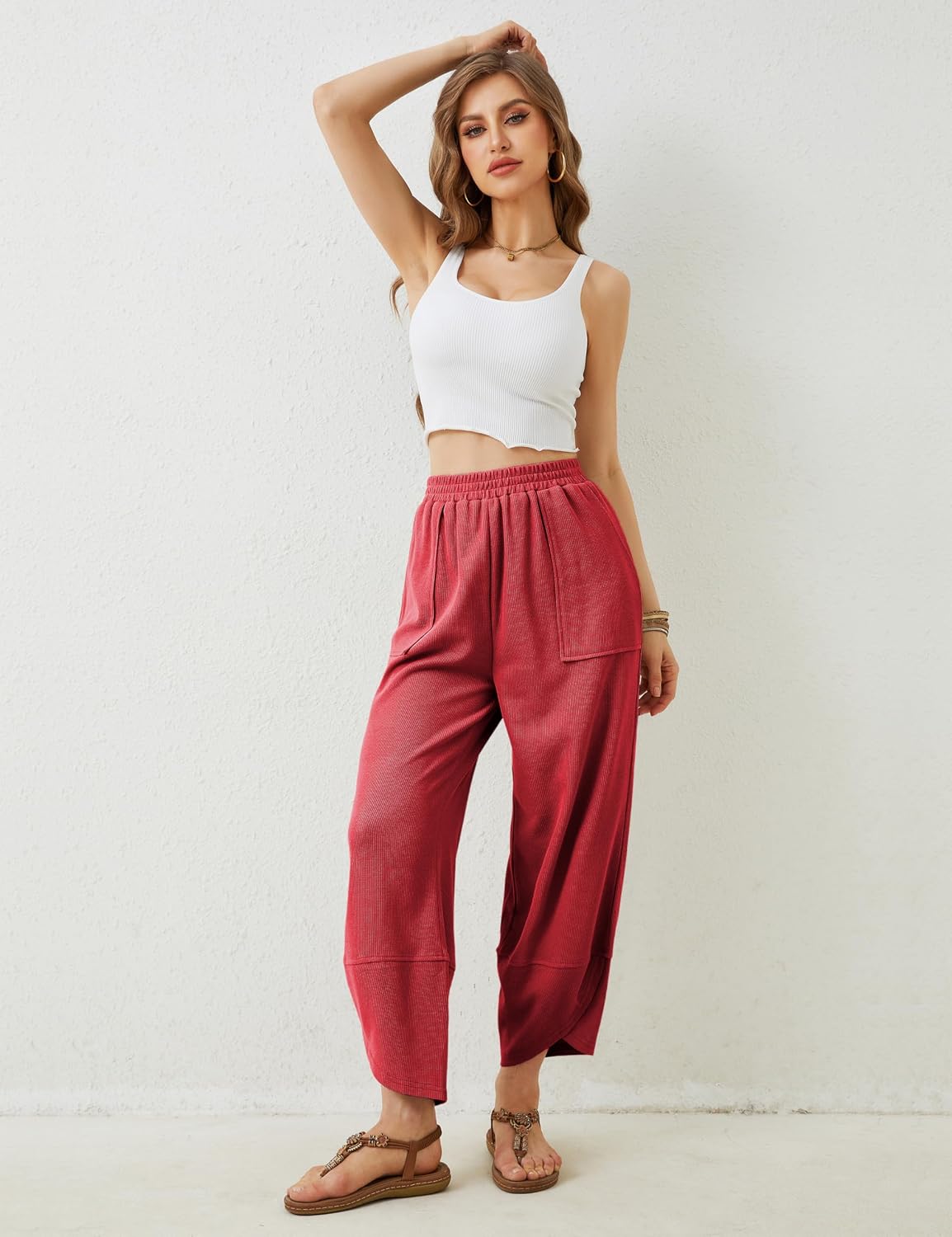Detalle de Xiaoxuemeng Women's Baggy Wide Leg Palazzo Pants with Pockets