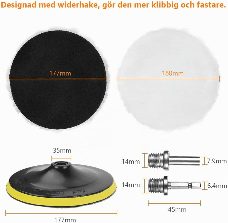 Detalle 2 de URAQT ullpolerrondeller 180 mm med M14- och sexkantsadapter, 8 delar