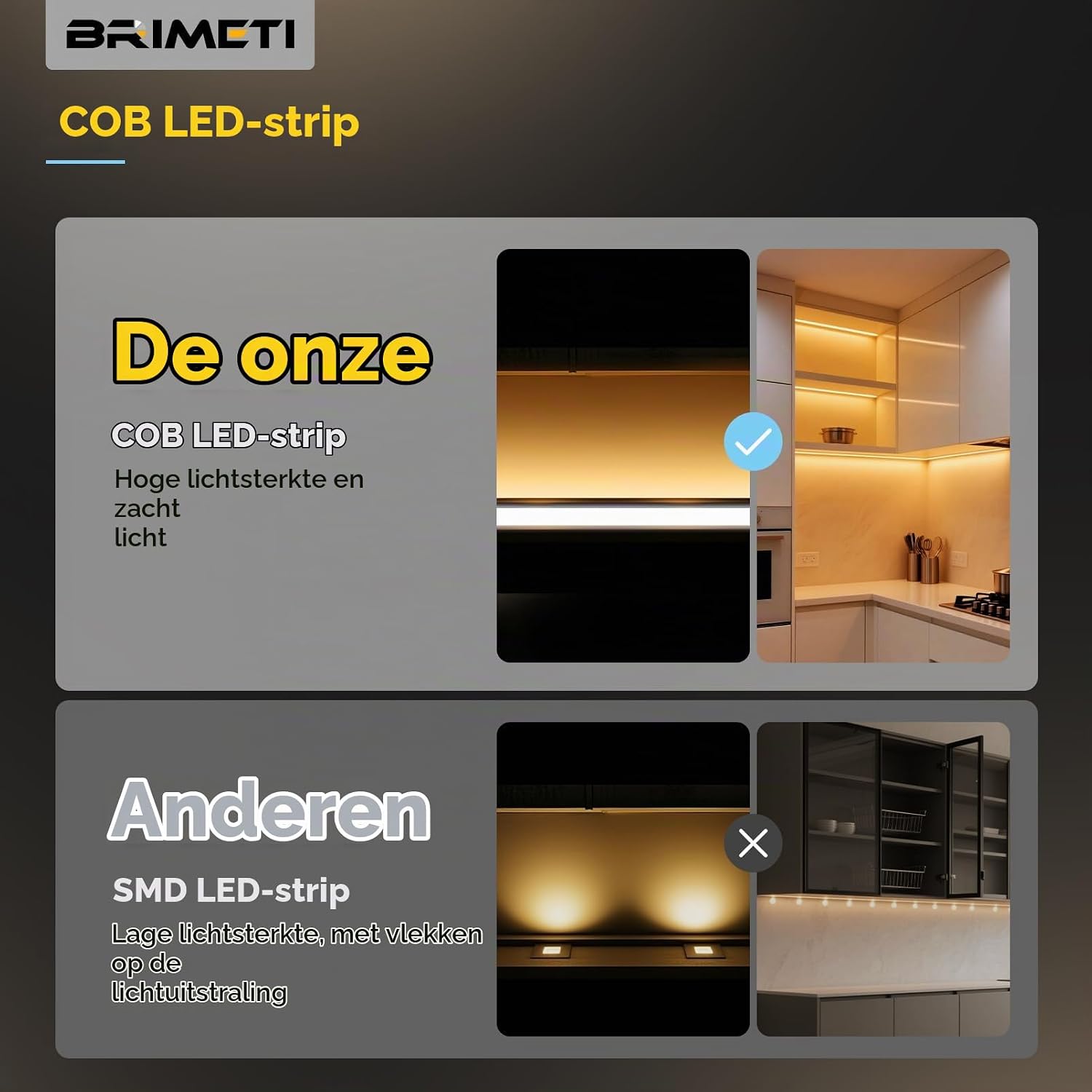 Detalle 2 de BRIMETI 4N-D998-Battery-L-1M-3pc COB-ledstrip 3 x 1 m, wit 6000 K