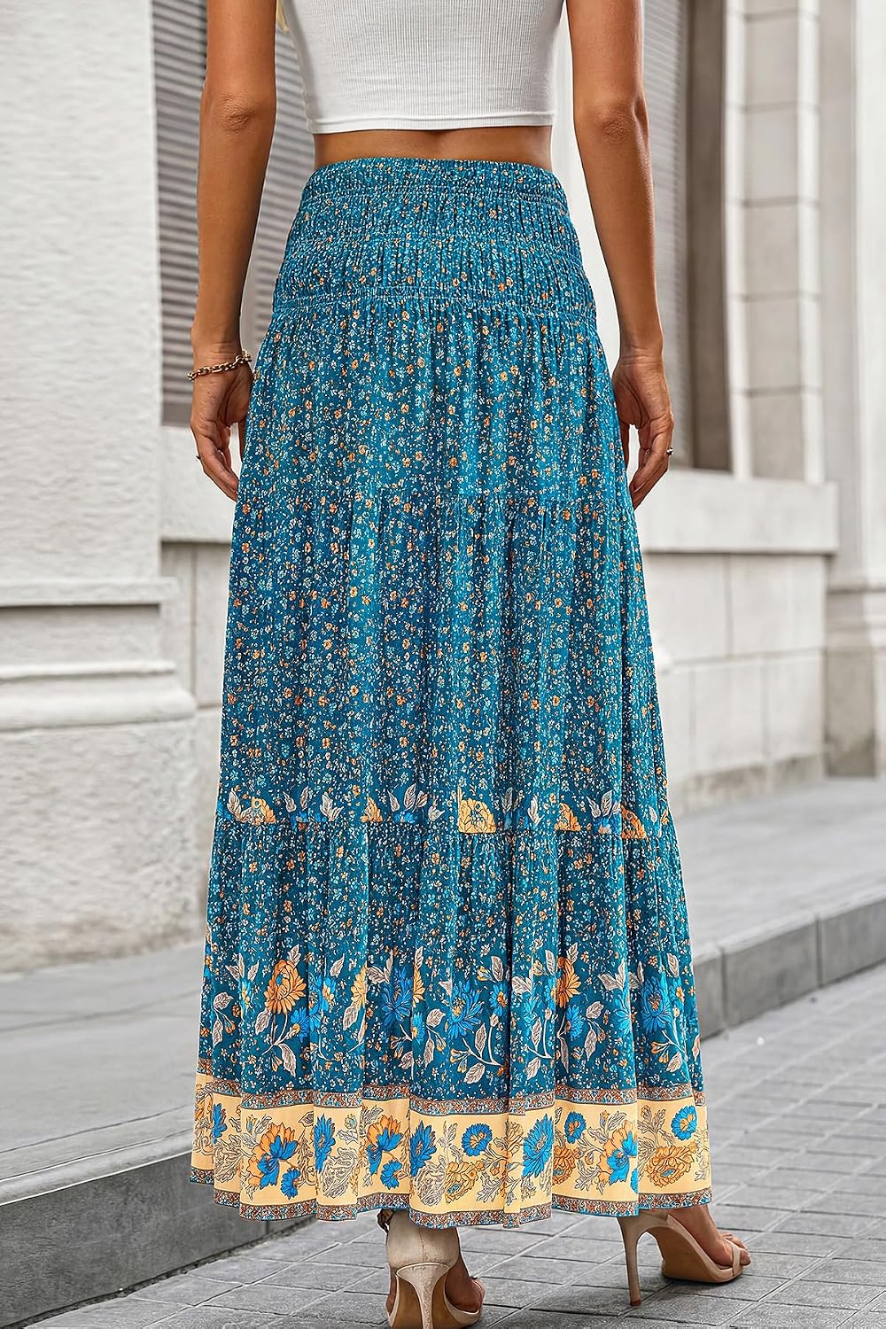 Detalle 2 de CFLONGE Summer Maxi Skirts for Women 2026 – Floral High-Waist Boho A-Line Maxi