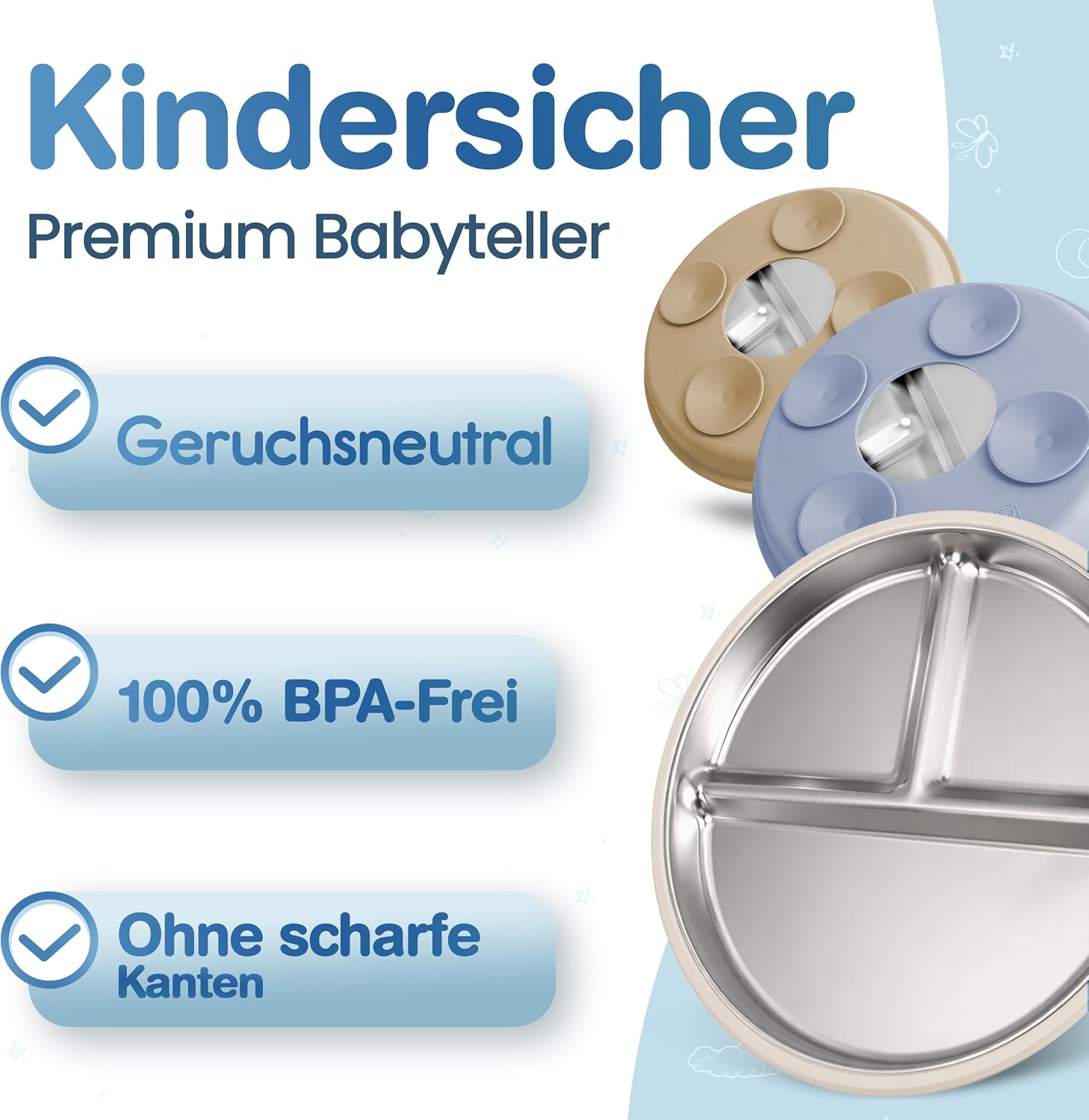 Thumbnail 6 de Mutkind 3x Baby Teller mit Saugnapf – Edelstahl, Extra Starker Halt, Spülmaschinengeeignet