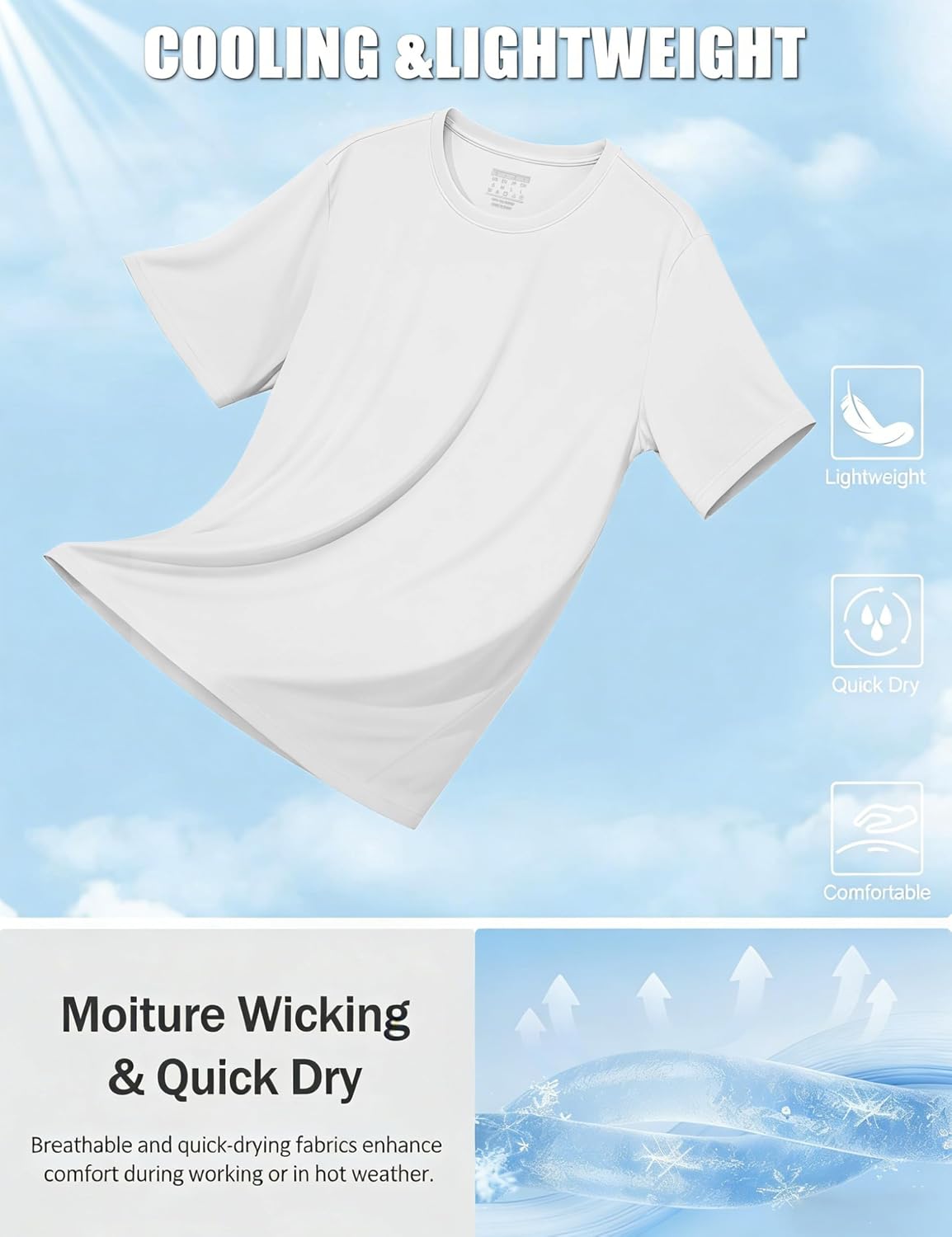 Detalle de TACVASEN T-Shirt à Manches Courtes UV UPF 50+ — T-shirt léger et confortable pour l’été