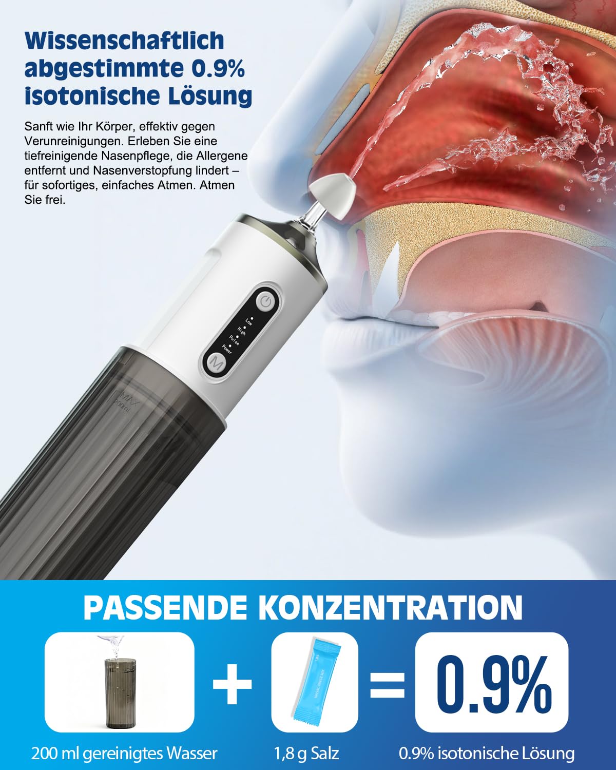 Thumbnail 5 de CYOUH kabelloses Nasen-Bewässerungssystem (elektrische Neti-Kanne) mit 4 Aufsätzen und 30 Nasenwasch-Salzpaketen
