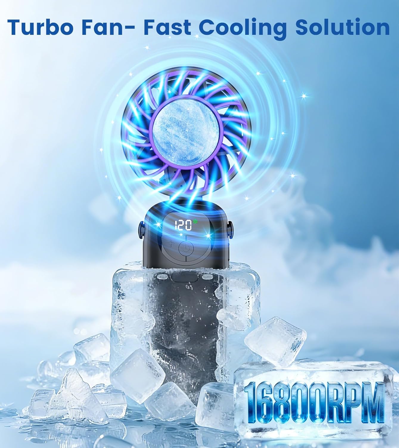Detalle 2 de Portable Handheld Fan with 4000mAh Battery, 16800RPM Turbo Cooling and Ice Cooler