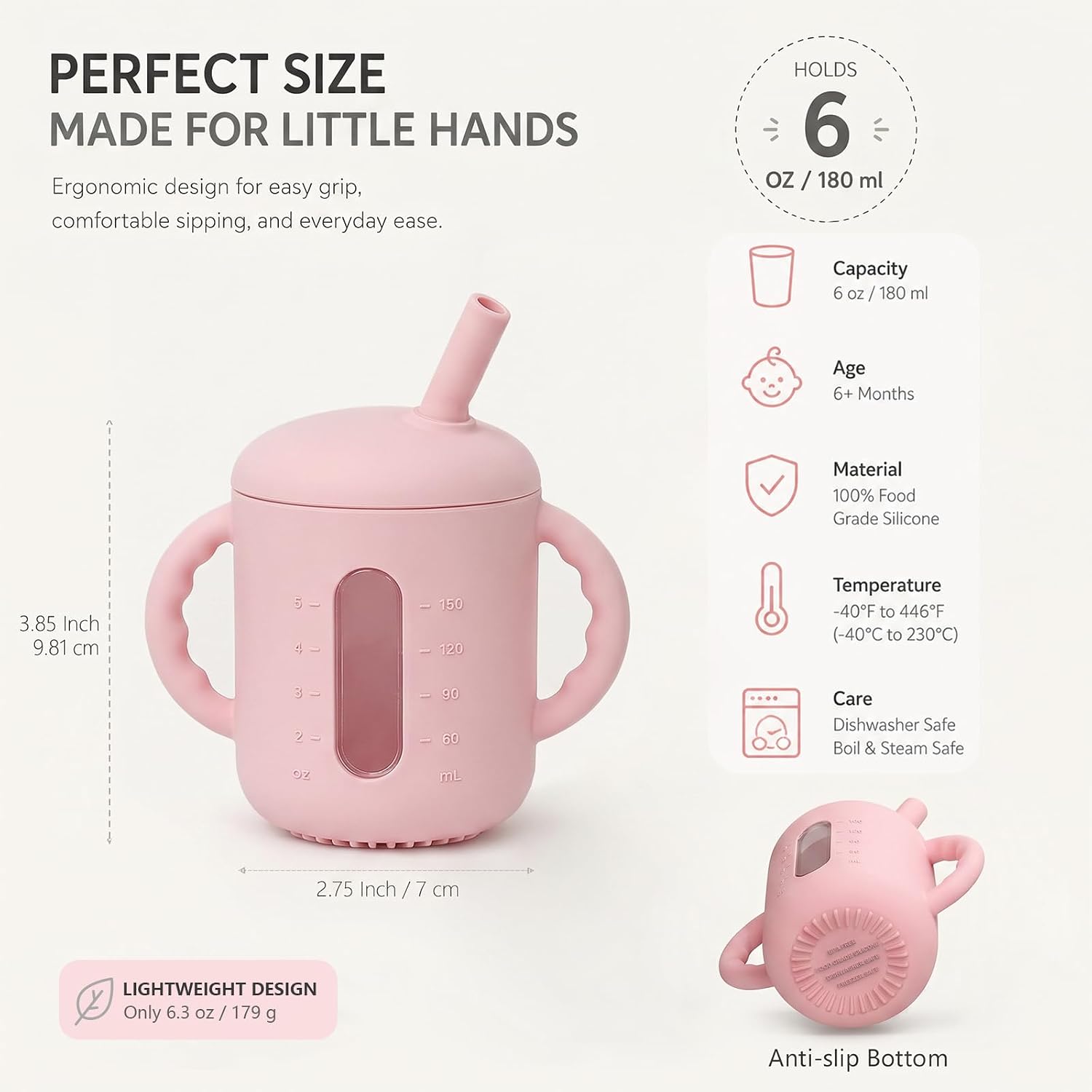 Detalle 2 de Seposeve YSTSHSC051 Silicone Sippy Cups, 2-Pack, 6 oz with Handles