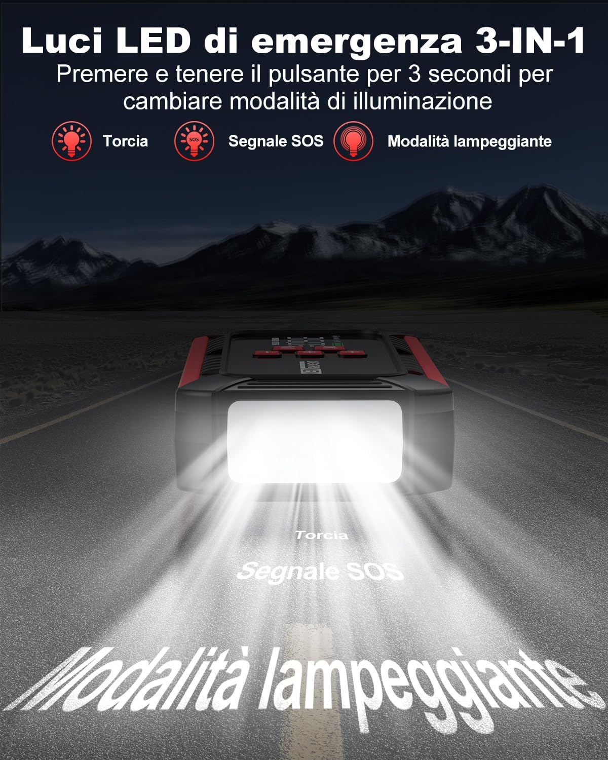 Detalle 2 de OGORI NEW Booster Avviamento Auto con Compressore e Torcia LED da 12V (7000A)