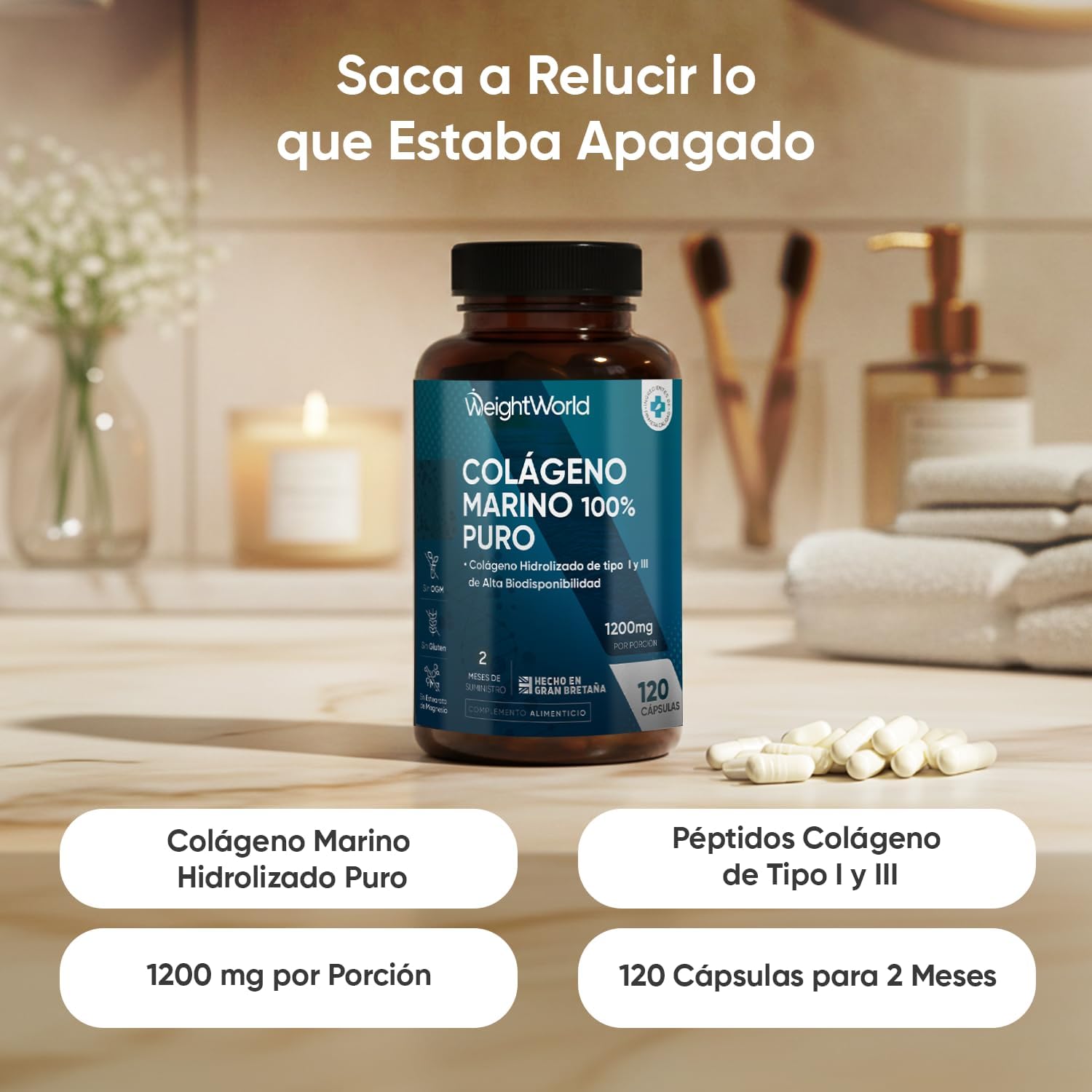 Thumbnail 1 de Colágeno Marino Hidrolizado 1200 mg 🌊 120 Cápsulas

